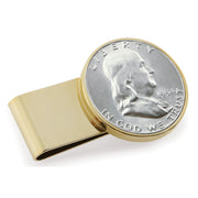 Silver Franklin Half Dollar Stainless Steel Goldtone Coin Money Clip