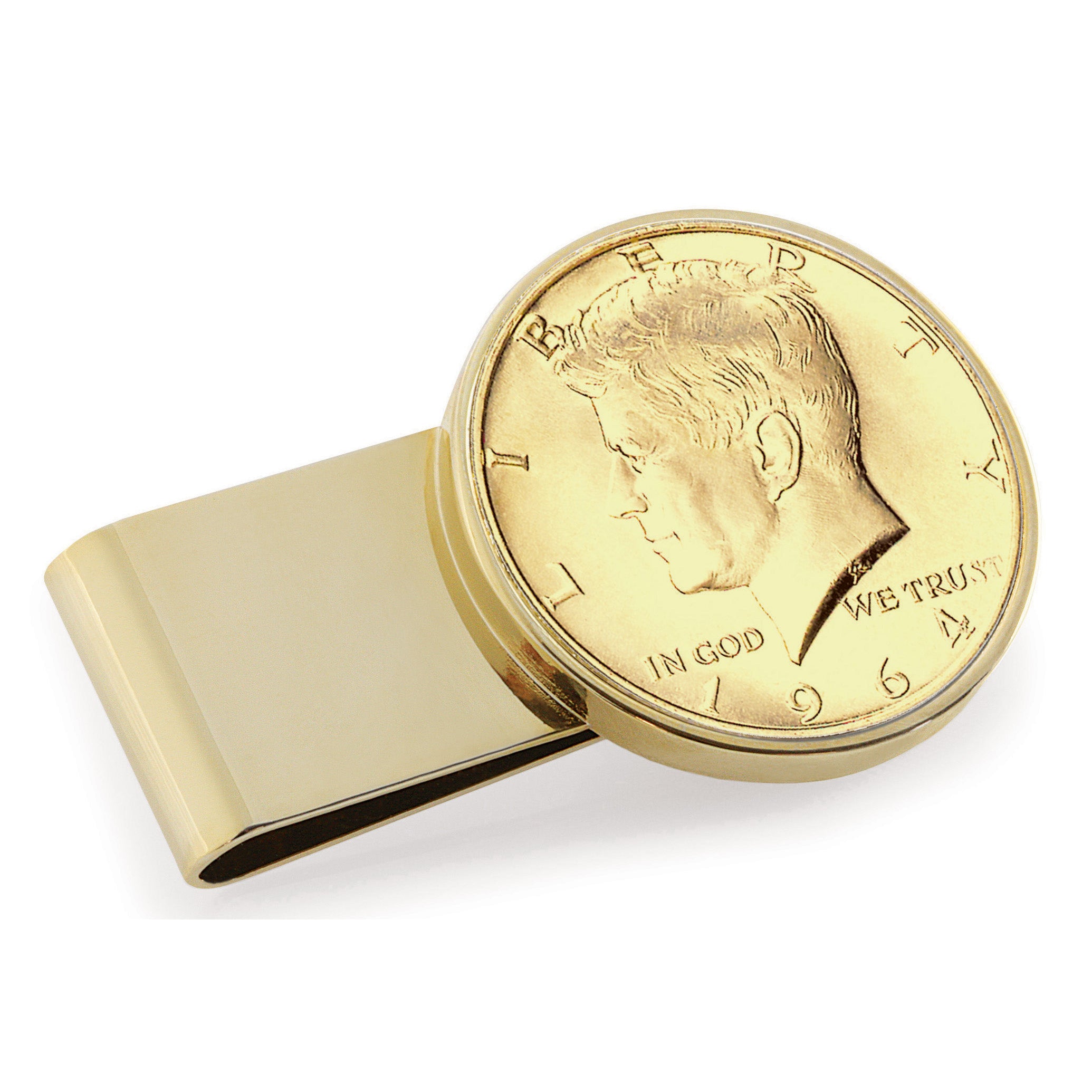 Gold-Layered JFK 1964 First Year of Issue Half Dollar Stainless Steel Goldtone Coin Money Clip