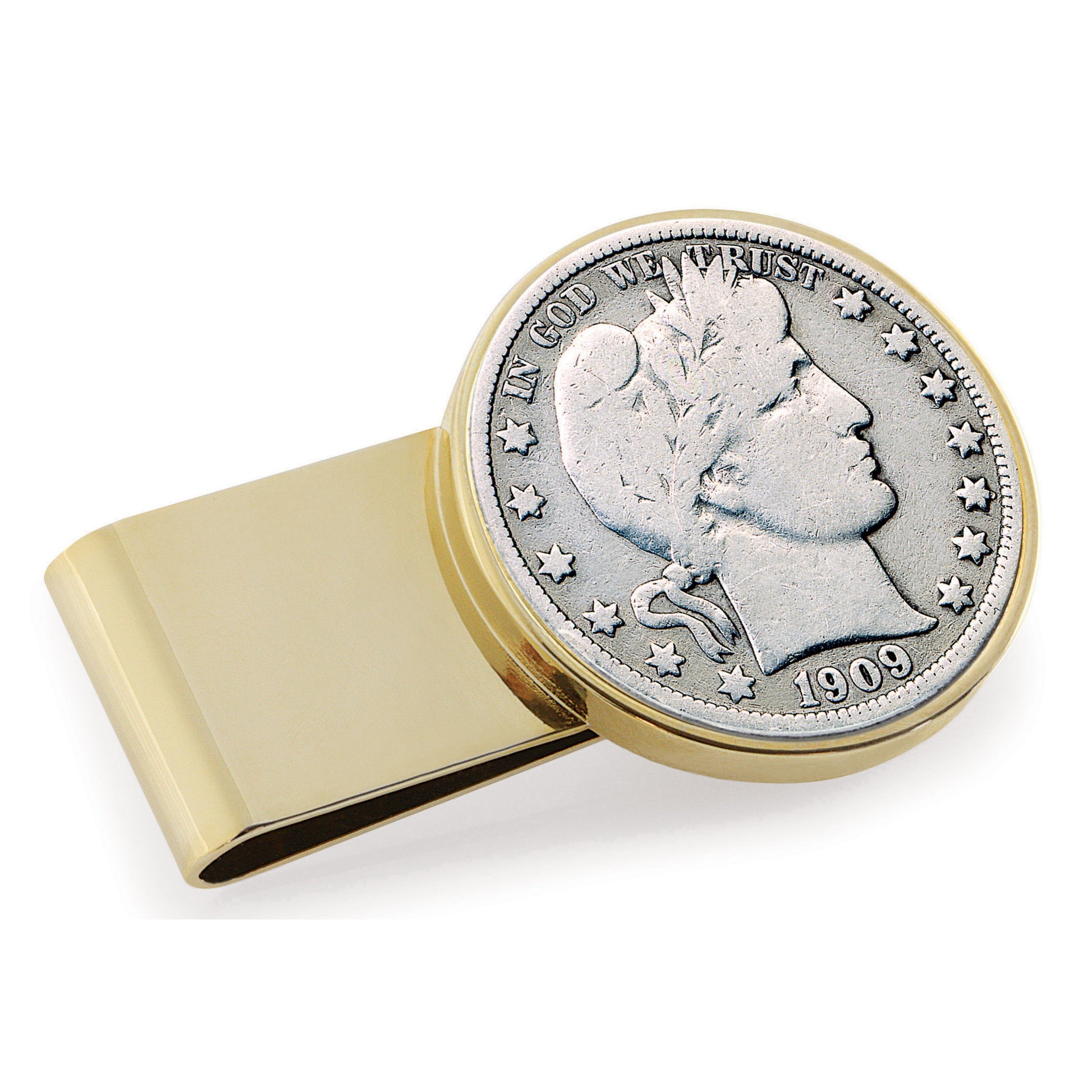 Silver Barber Half Dollar Stainless Steel Goldtone Coin Money Clip