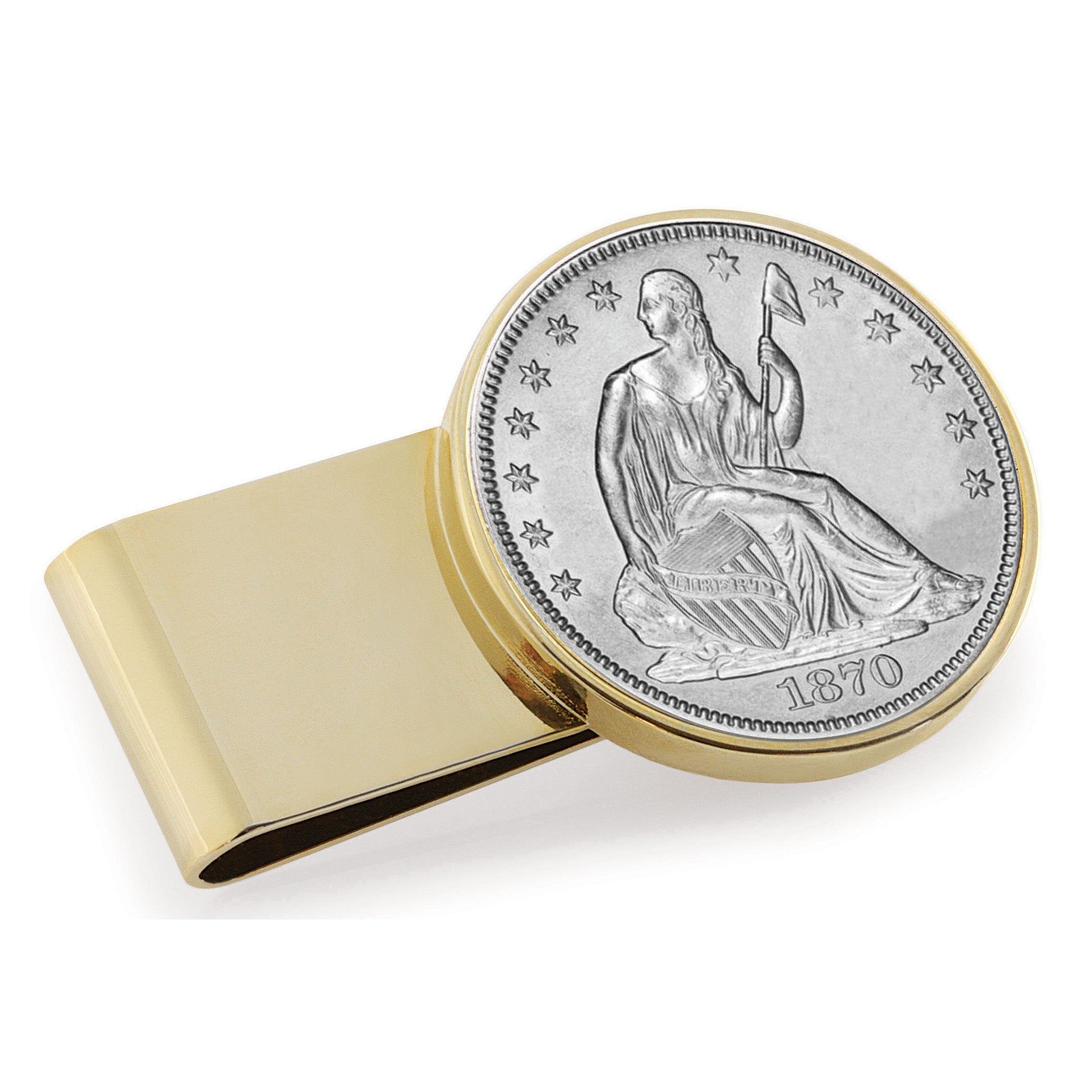 Silver Seated Liberty Half Dollar Stainless Steel Goldtone Coin Money Clip