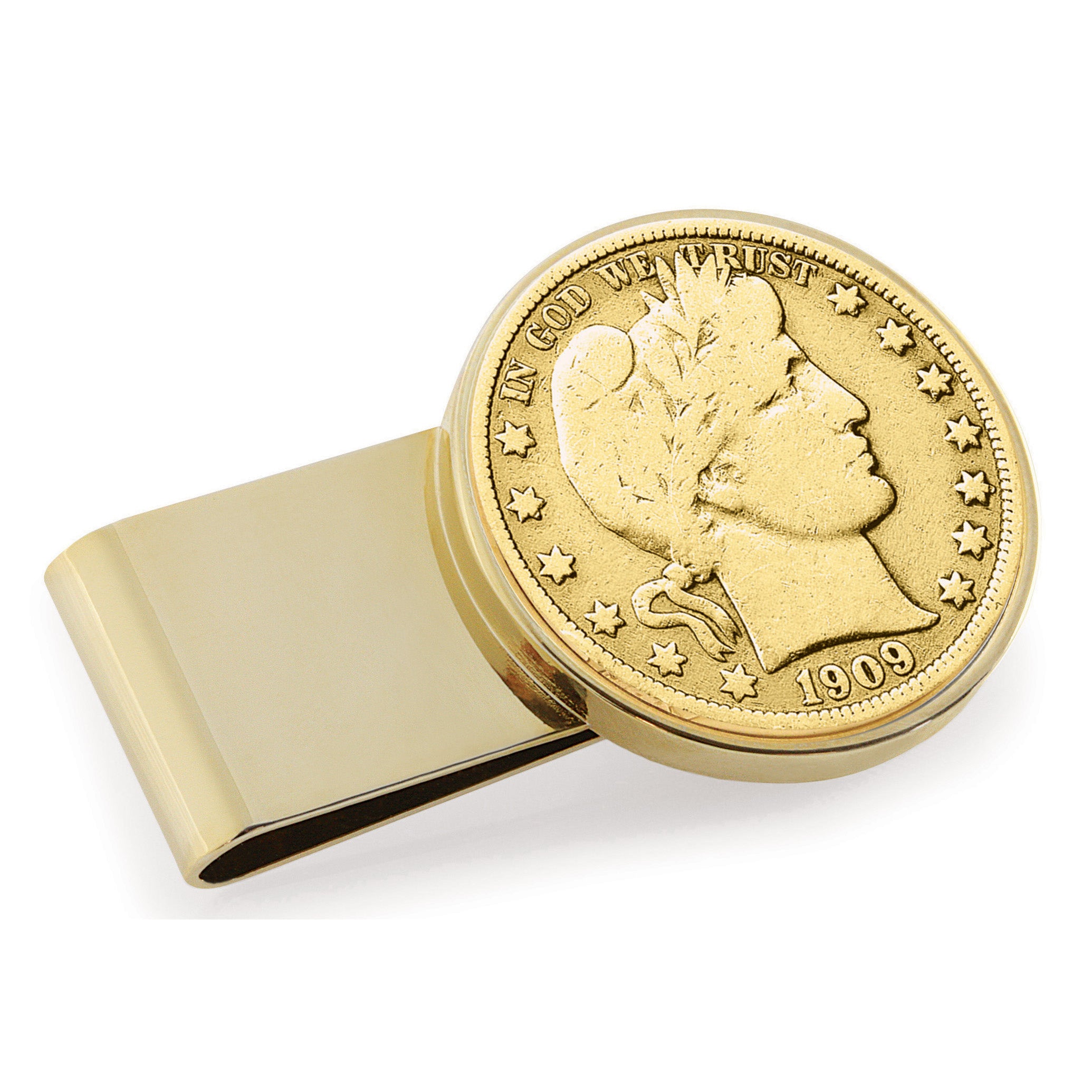 Gold-Layered Silver Barber Half Dollar Stainless Steel Goldtone Coin M ...