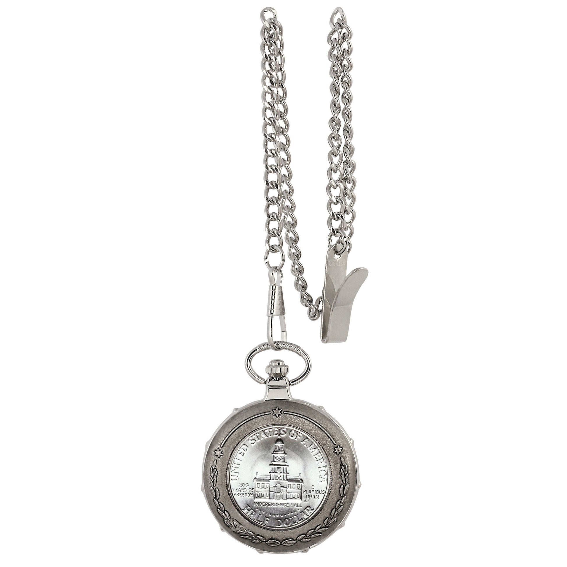 JFK Bicentennial Half Dollar Silvertone Train Coin Pocket Watch