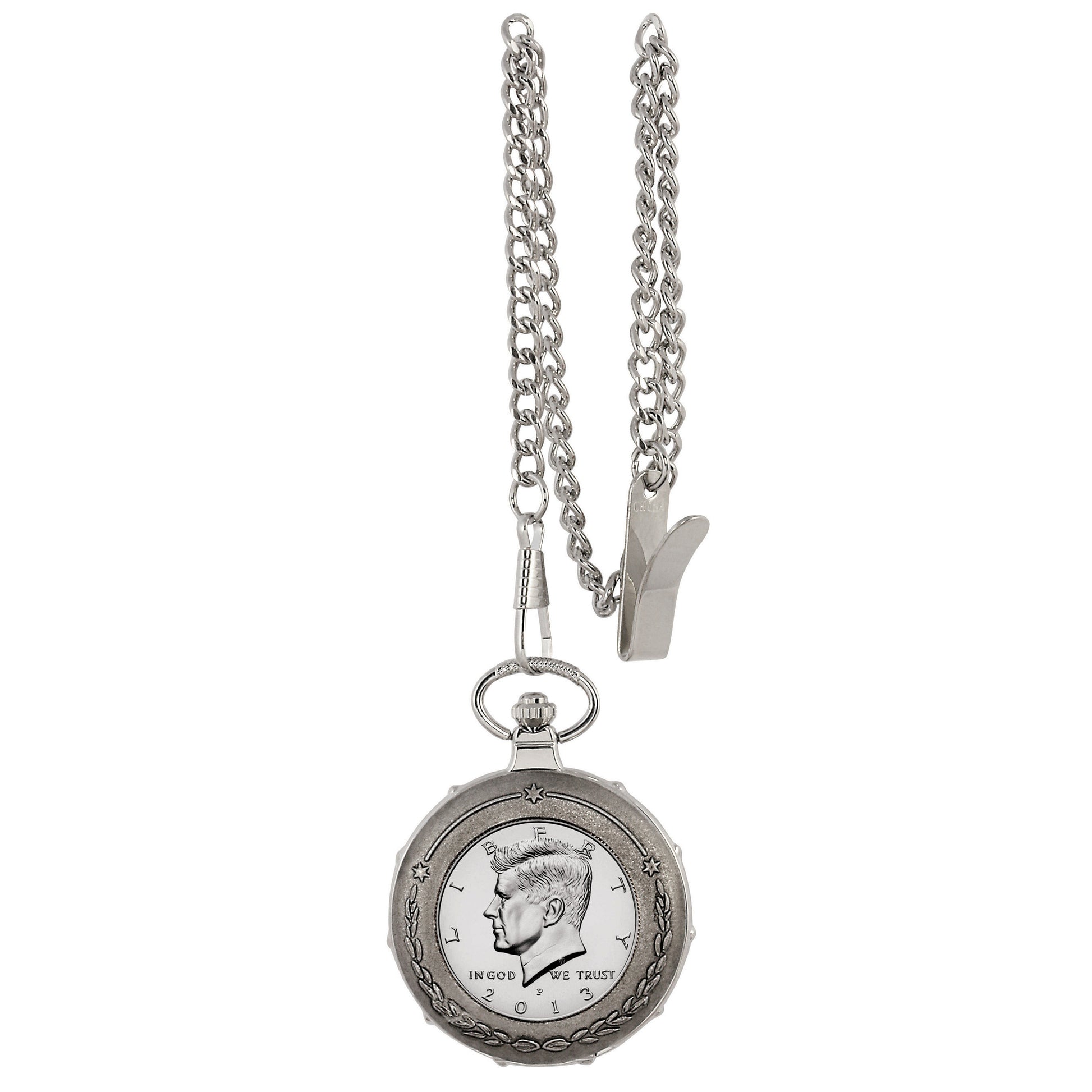 Proof JFK Half Dollar Silvertone Train Coin Pocket Watch