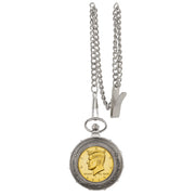 Gold-Layered JFK Half Dollar Silvertone Train Coin Pocket Watch