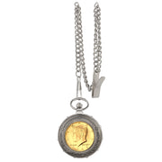 Gold-Layered JFK 1964 First Year of Issue Half Dollar Silvertone Train Coin Pocket Watch