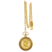 Gold-Layered JFK Half Dollar Goldtone Train Coin Pocket Watch with Skeleton Movement
