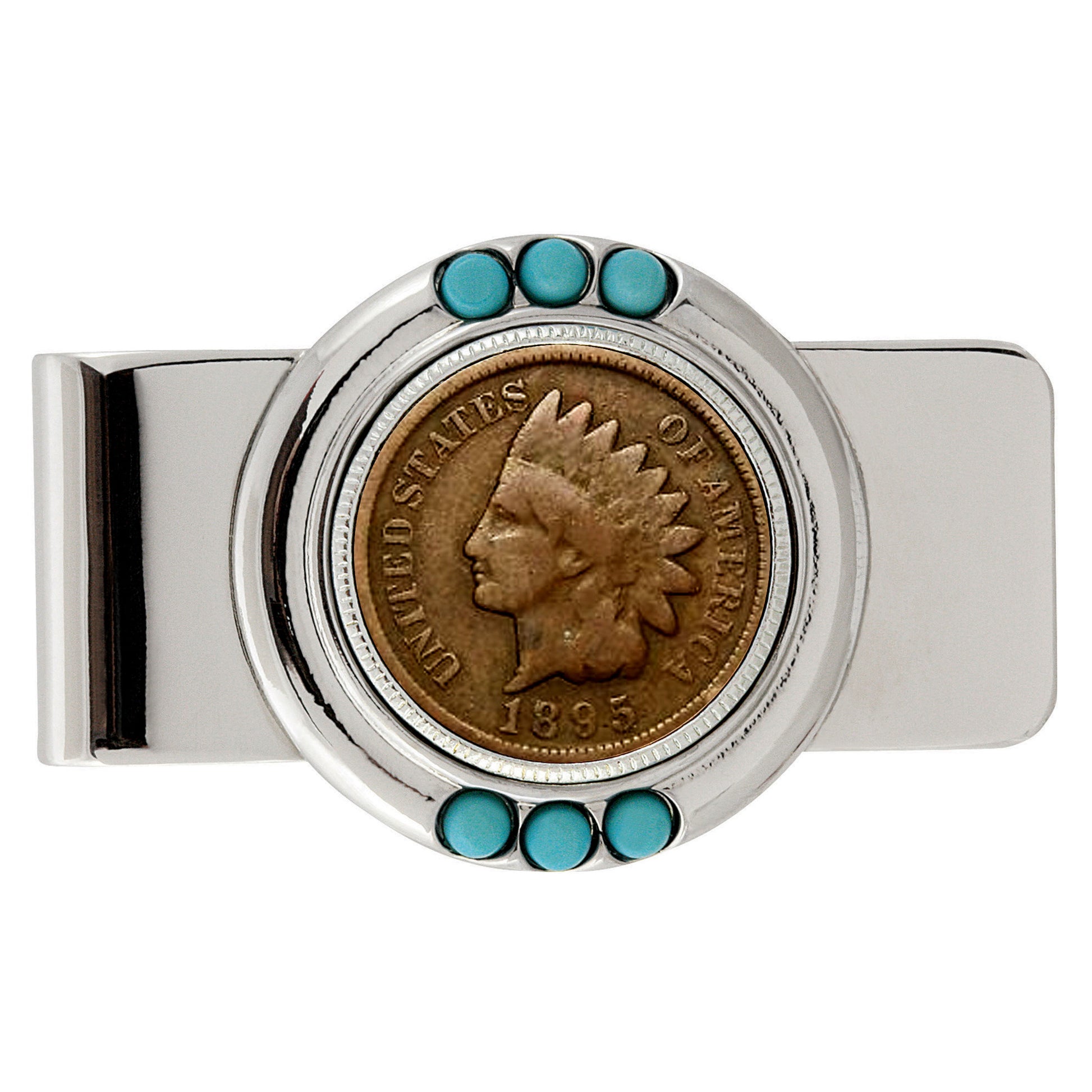 1800's Indian Penny Turquoise Coin Money Clip
