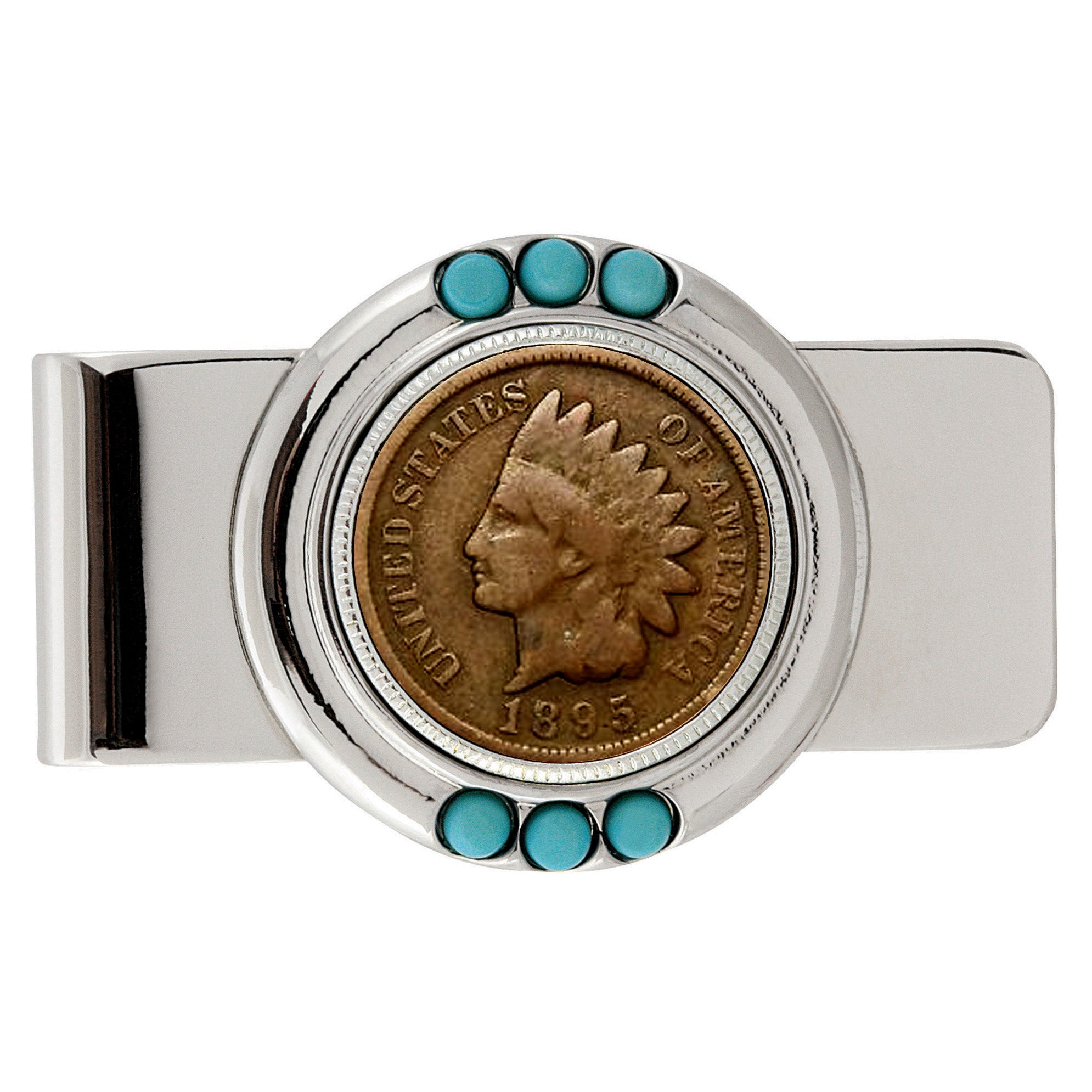 1800's Indian Penny Turquoise Coin Money Clip