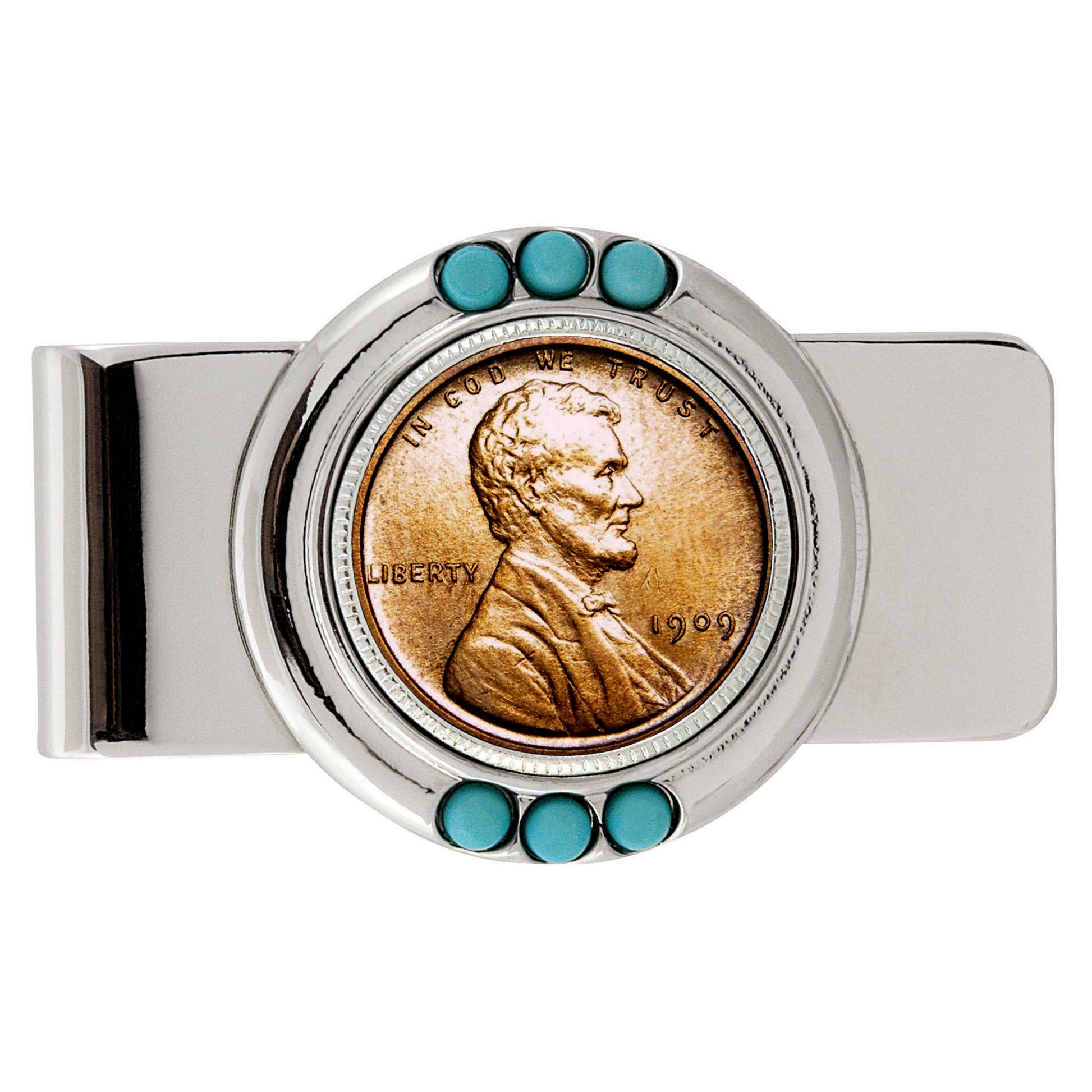 1909 First-Year-of-Issue Lincoln Penny Turquoise Coin Money Clip