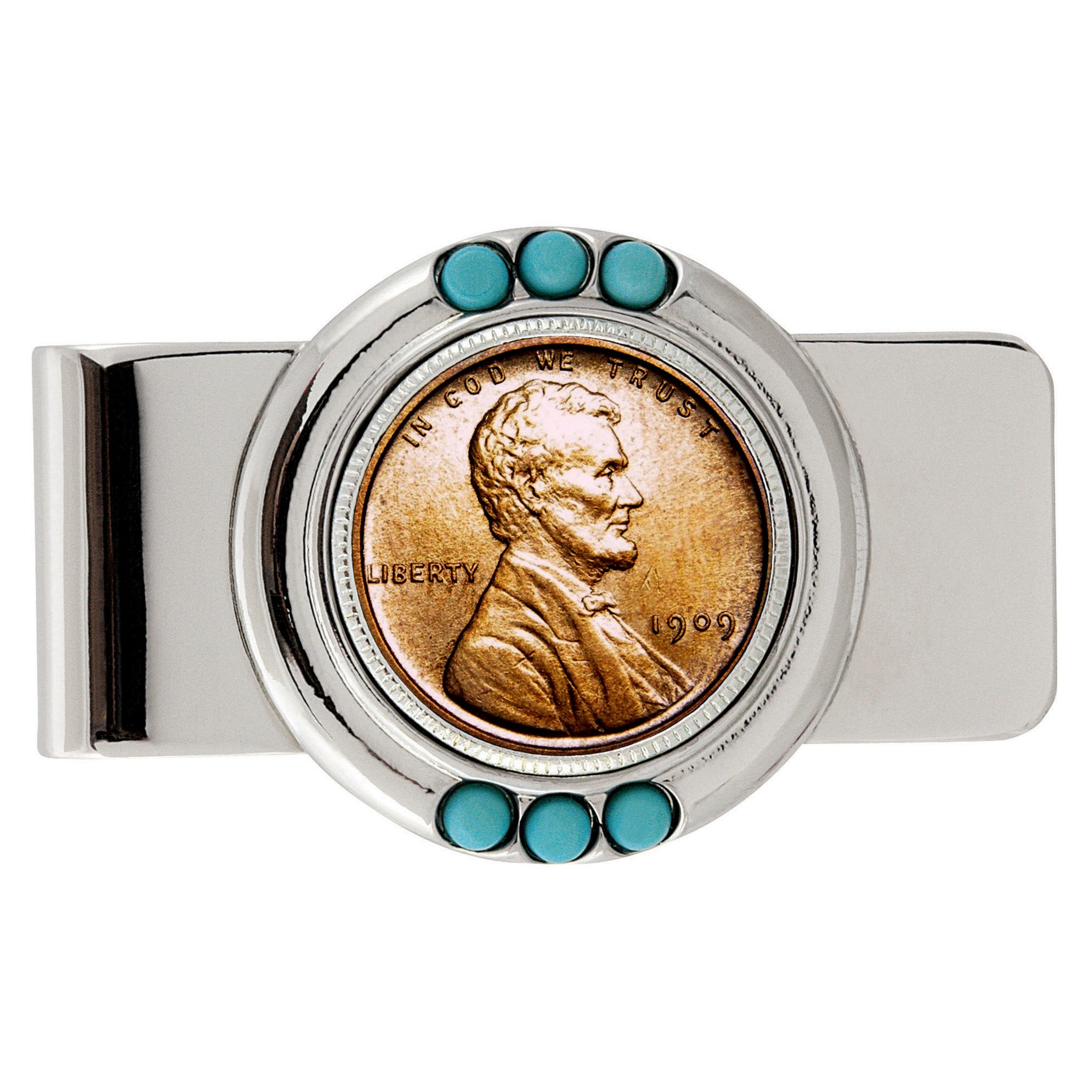 1909 First-Year-of-Issue Lincoln Penny Turquoise Coin Money Clip
