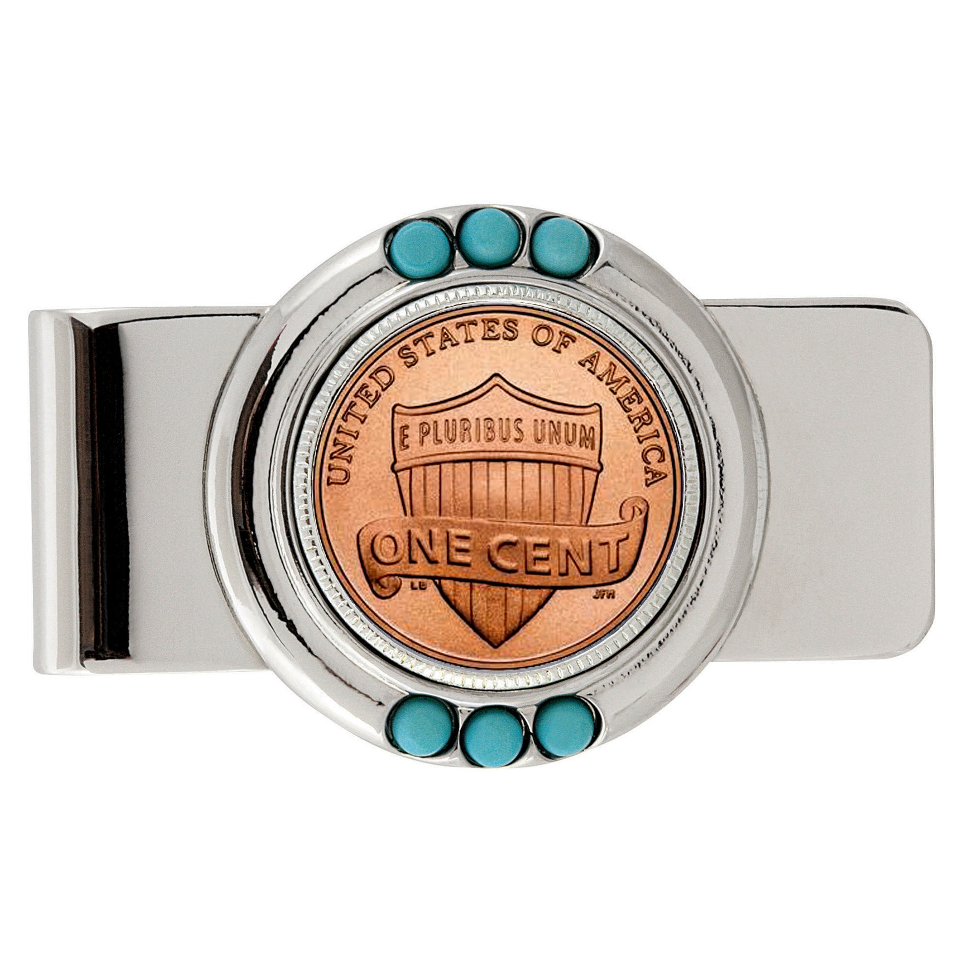 Lincoln Union Shield Penny Turquoise Coin Money Clip