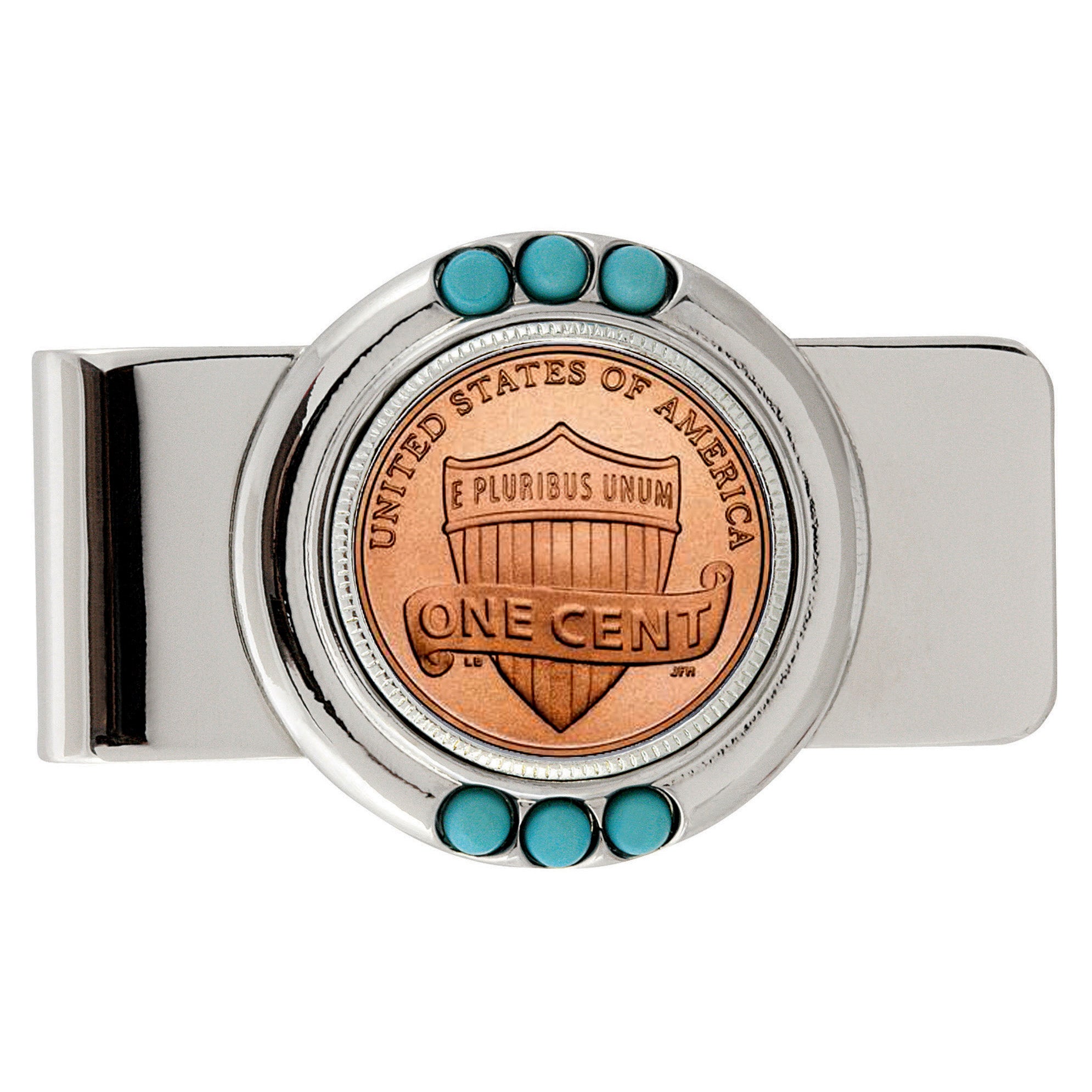 Lincoln Union Shield Penny Turquoise Coin Money Clip