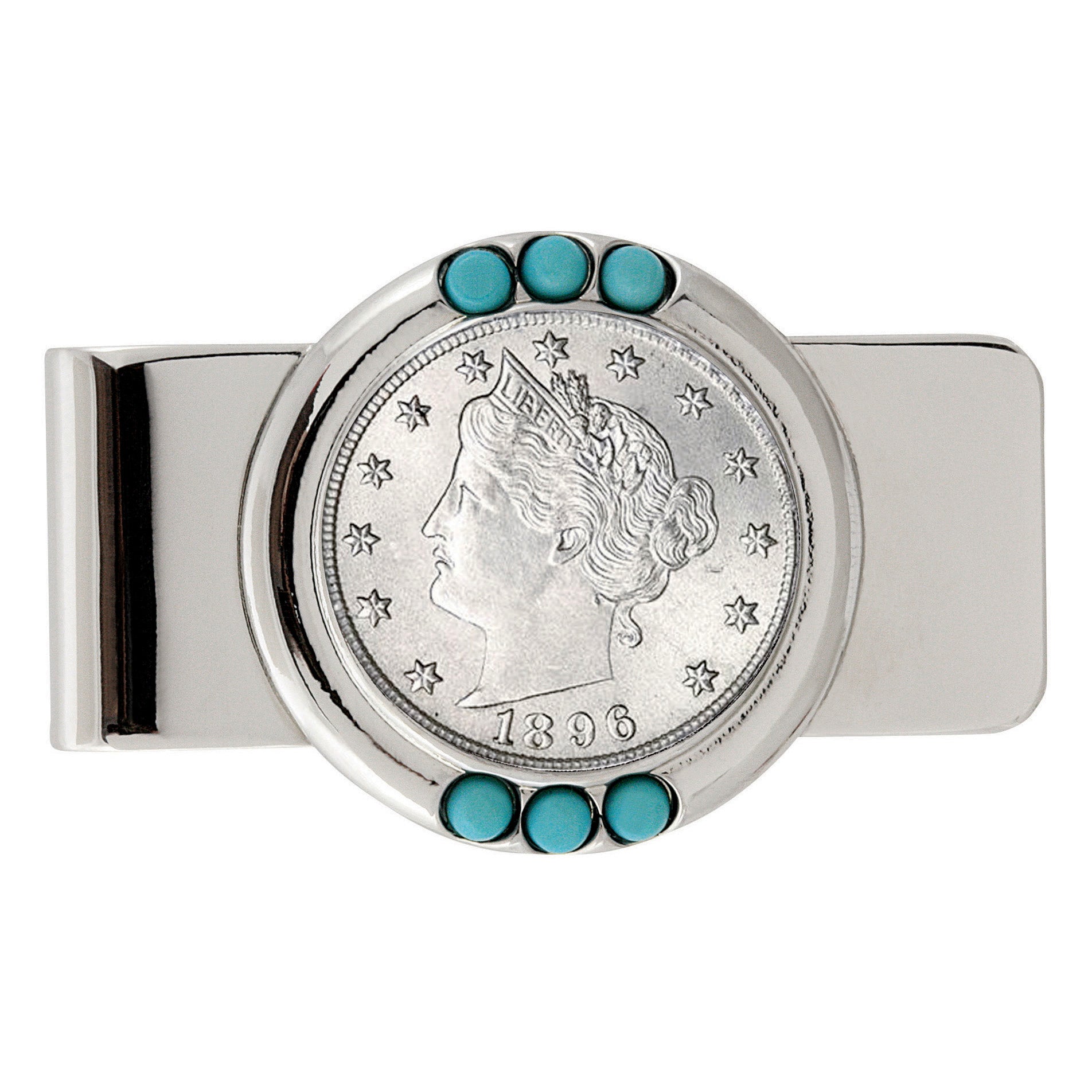 1800's Liberty Nickel Turquoise Coin Money Clip