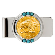 Gold-Layered Westward Journey Bison Nickel Turquoise Coin Money Clip