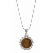 Sterling Silver Ribbon Style Coin Pendant with Genuine Indian Penny