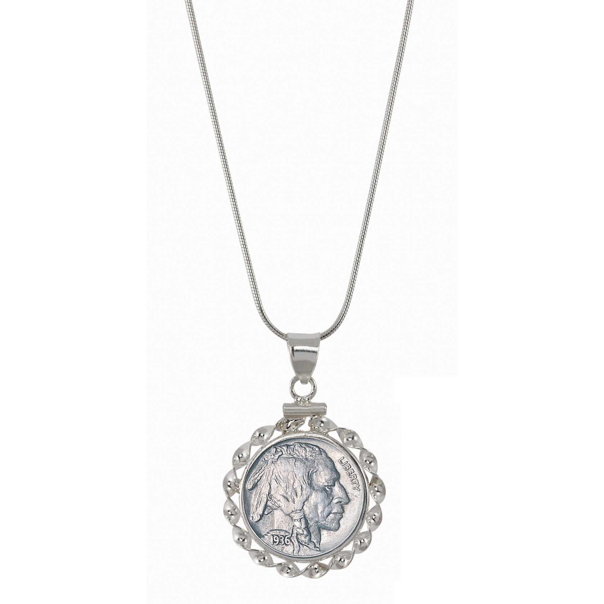 Sterling Silver Ribbon Necklace with Genuine Buffalo Nickel