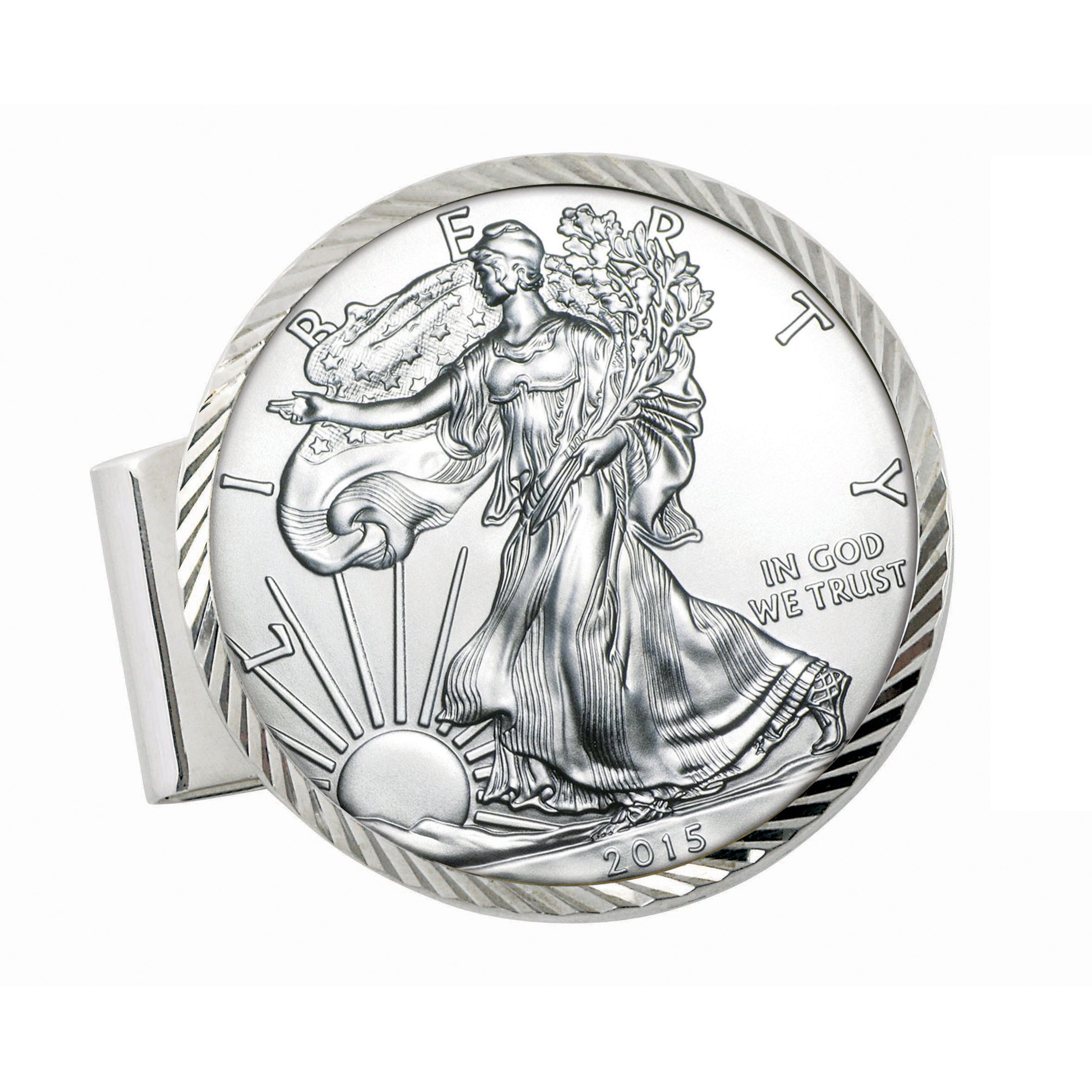 Sterling Silver Diamond Cut Coin Money Clip with American Silver Eagle Dollar