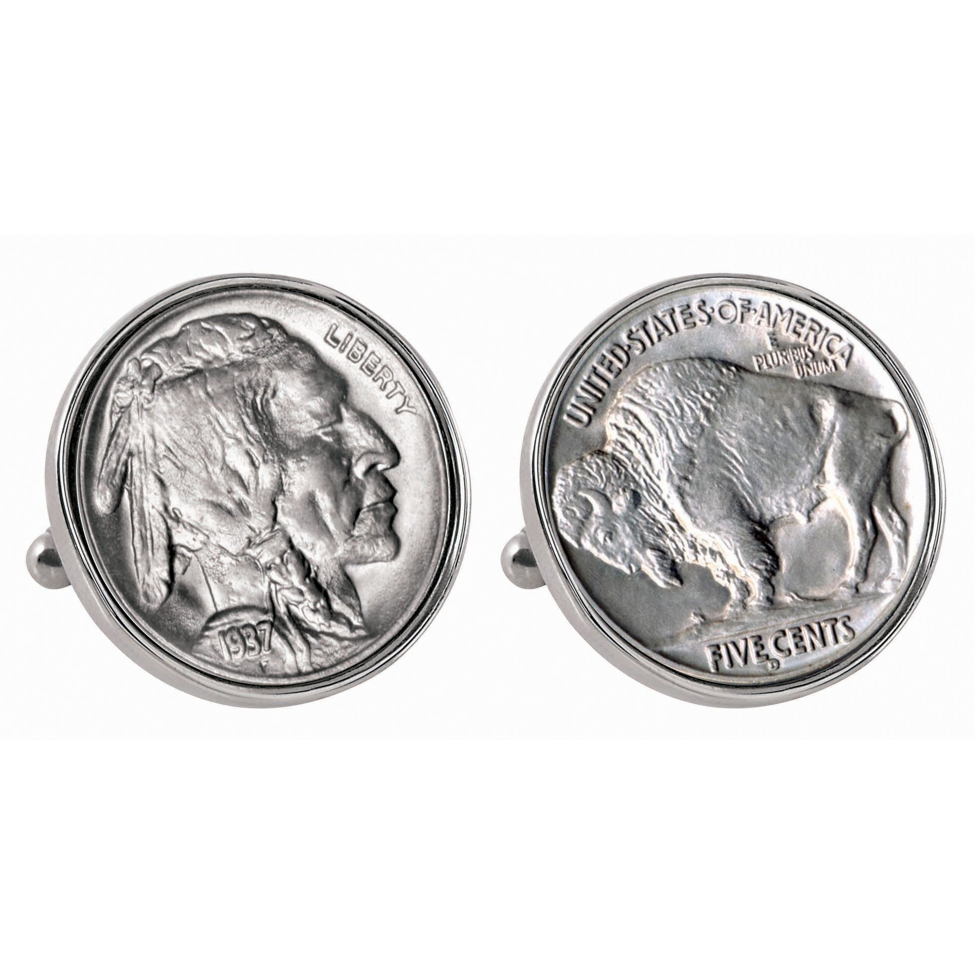 Buffalo Nickel Silvertone Bezel Coin Cuff Links