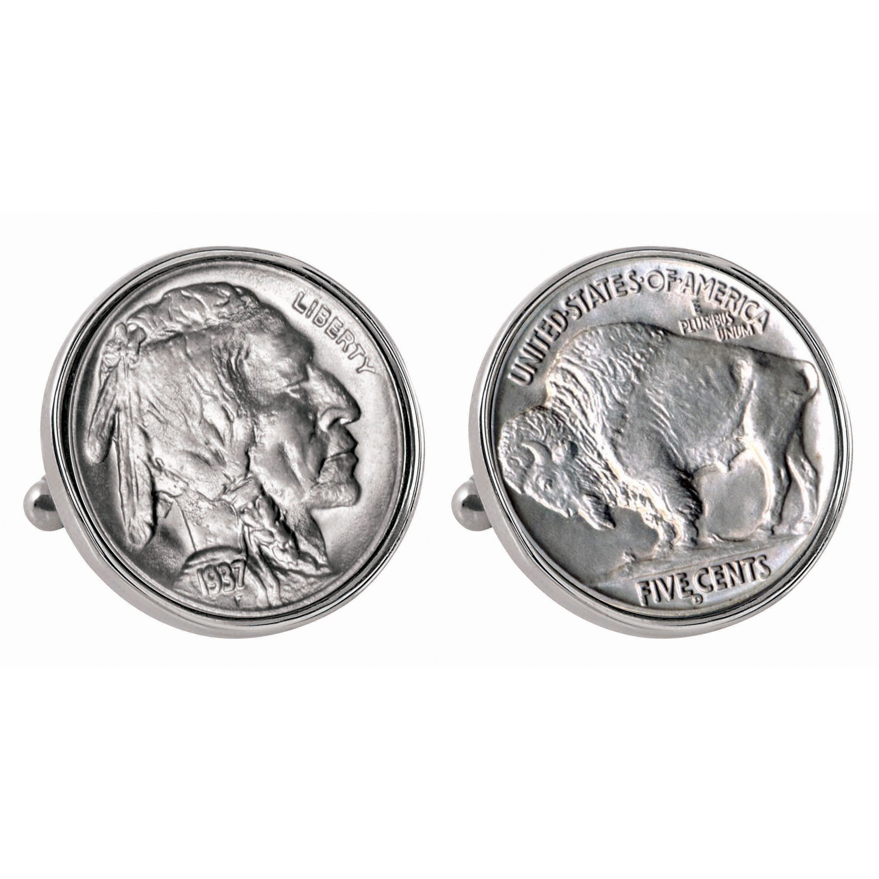 Buffalo Nickel Silvertone Bezel Coin Cuff Links