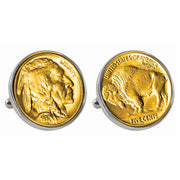 Gold-Layered Buffalo Nickel Silvertone Bezel Coin Cuff Links