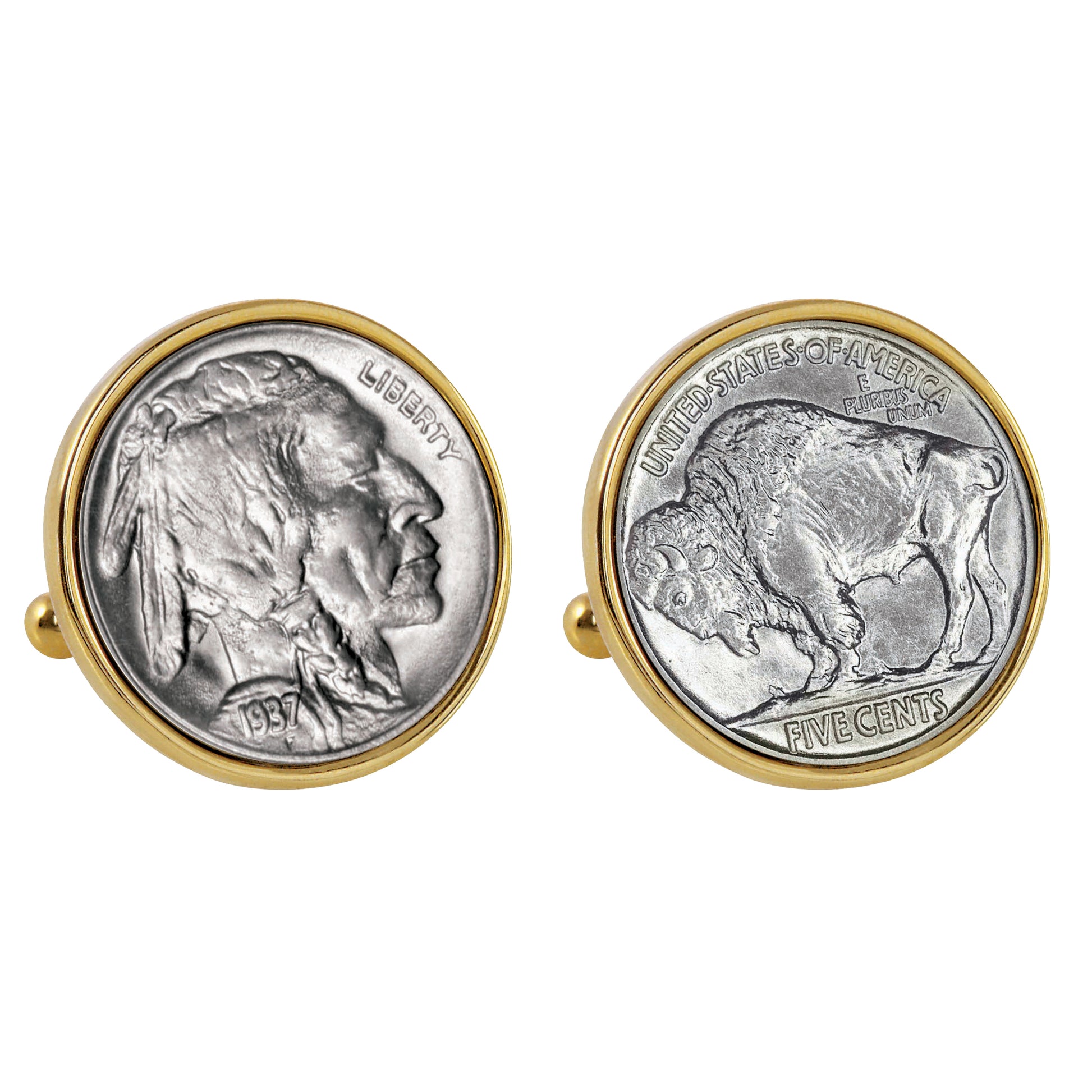 Buffalo Nickel Goldtone Bezel Coin Cuff Links