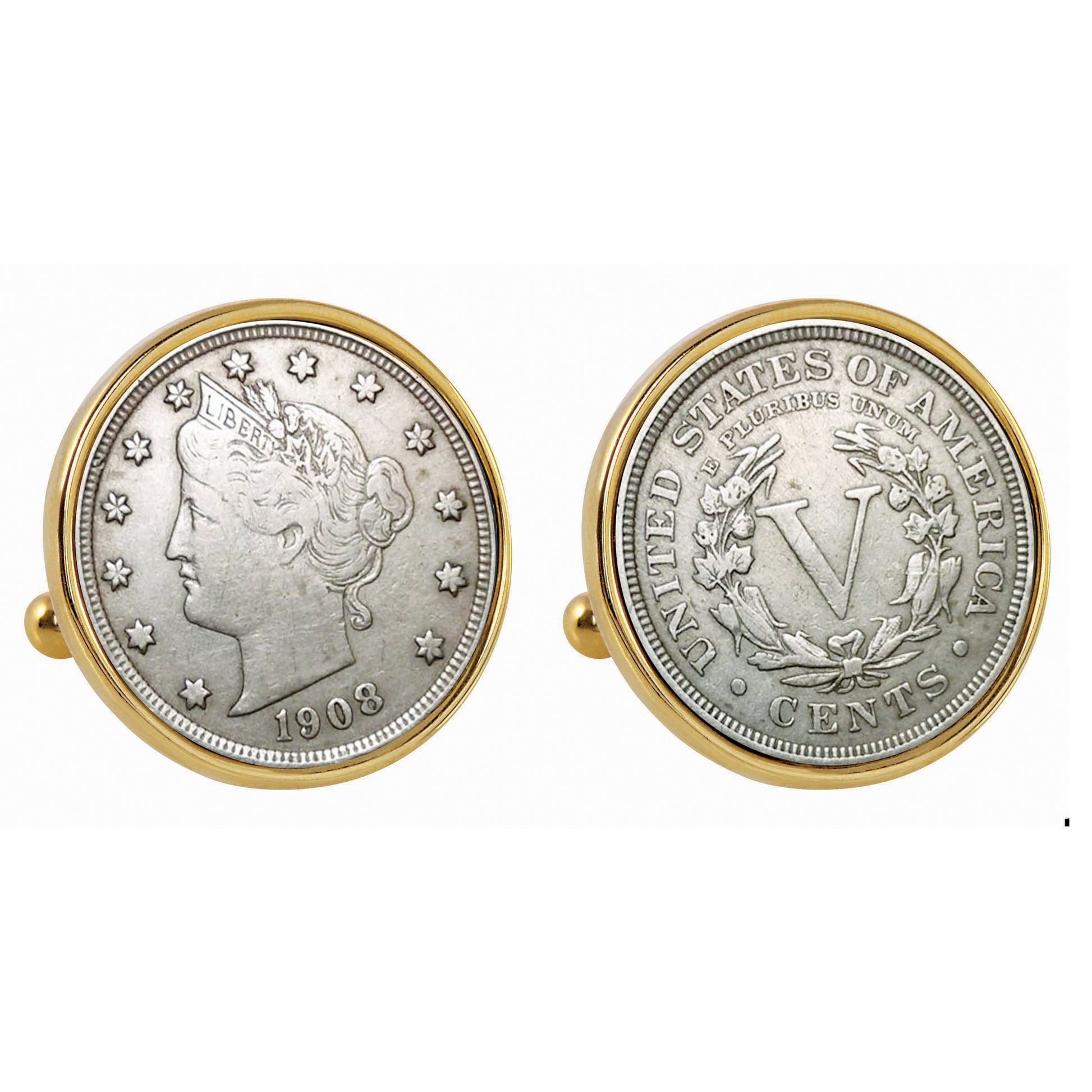 Liberty Nickel Goldtone Bezel Coin Cuff Links