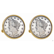 1800's Liberty Nickel Goldtone Bezel Coin Cuff Links