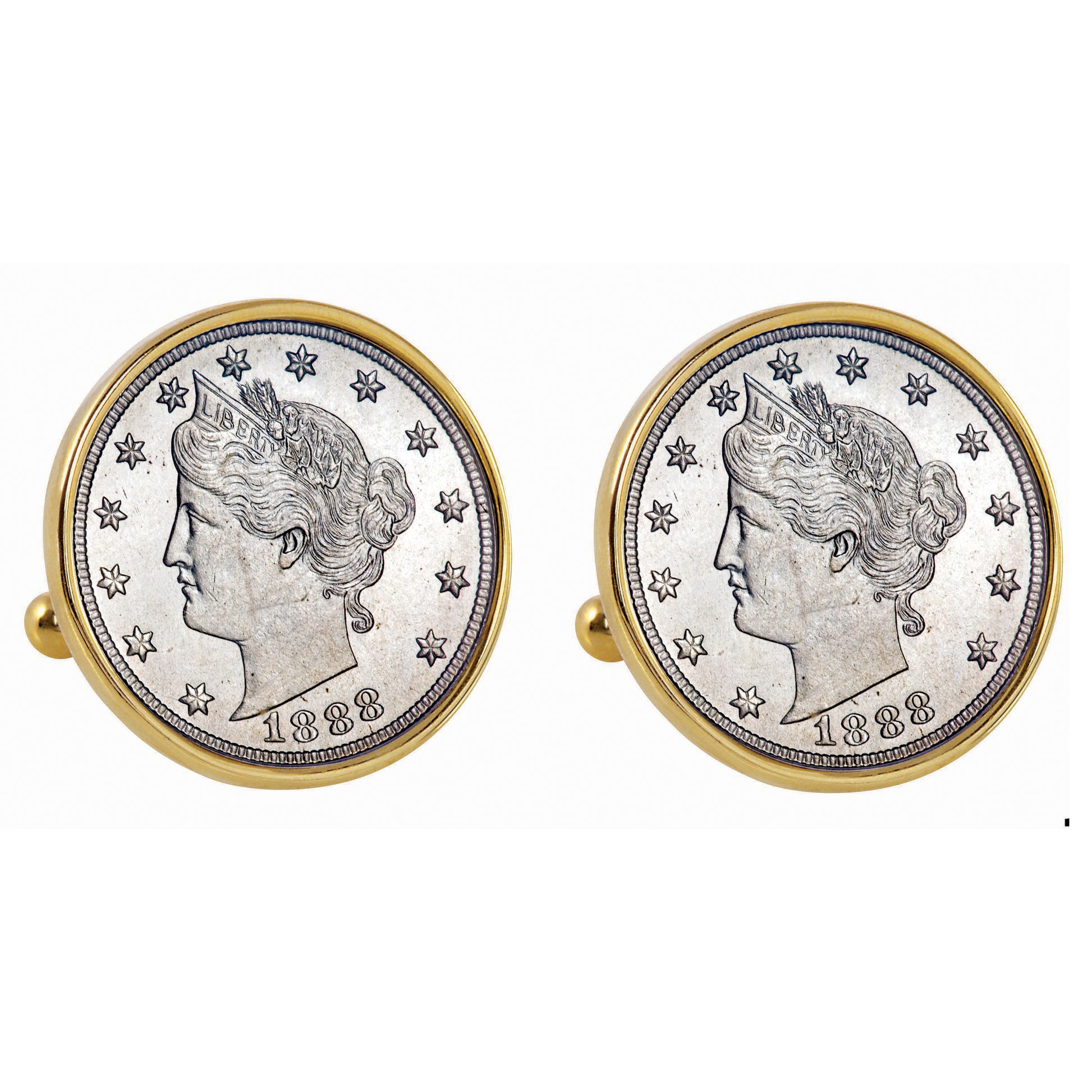 1800's Liberty Nickel Goldtone Bezel Coin Cuff Links