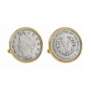 1883 First-Year-of-Issue Liberty Nickel Goldtone Bezel Coin Cuff Links