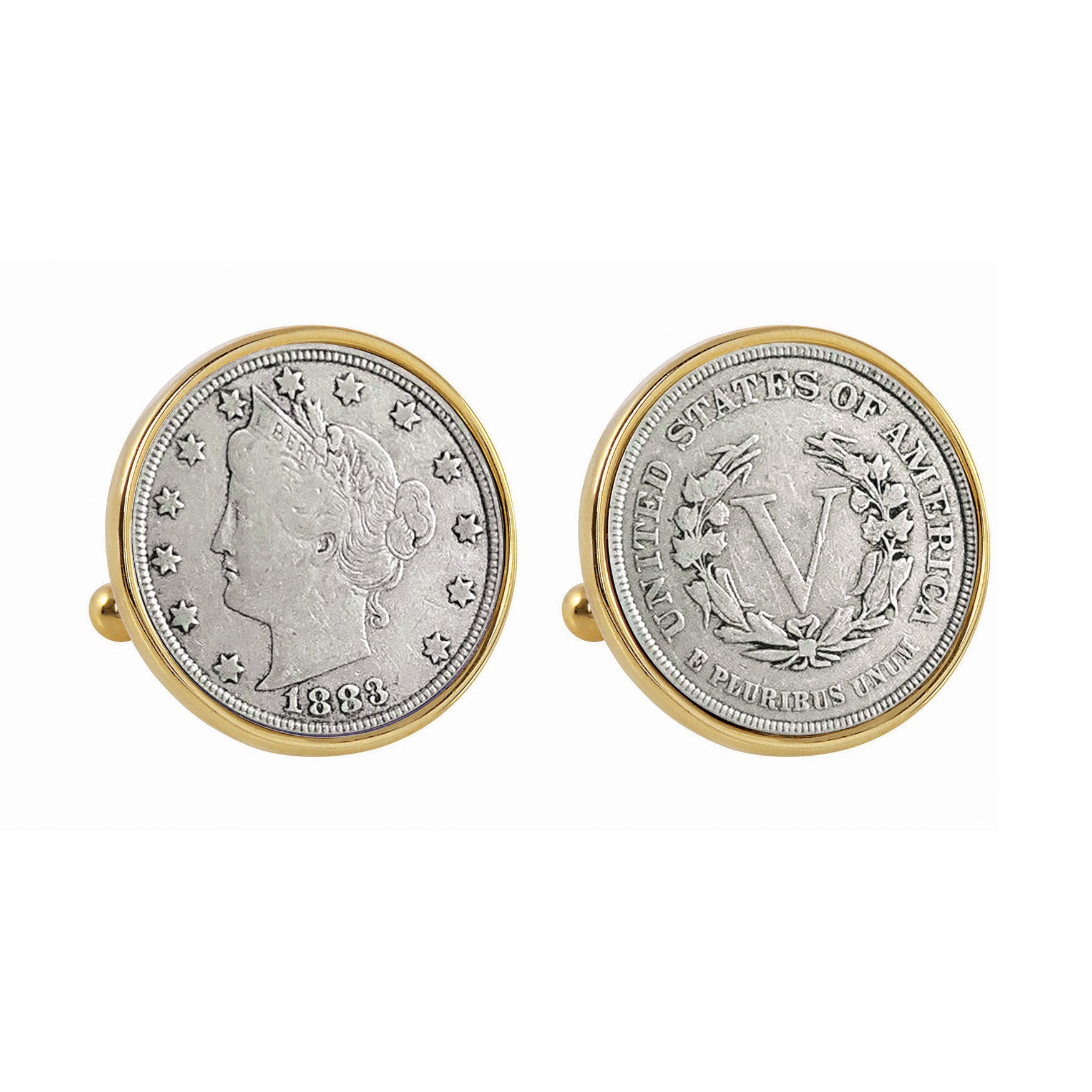 1883 First-Year-of-Issue Liberty Nickel Goldtone Bezel Coin Cuff Links