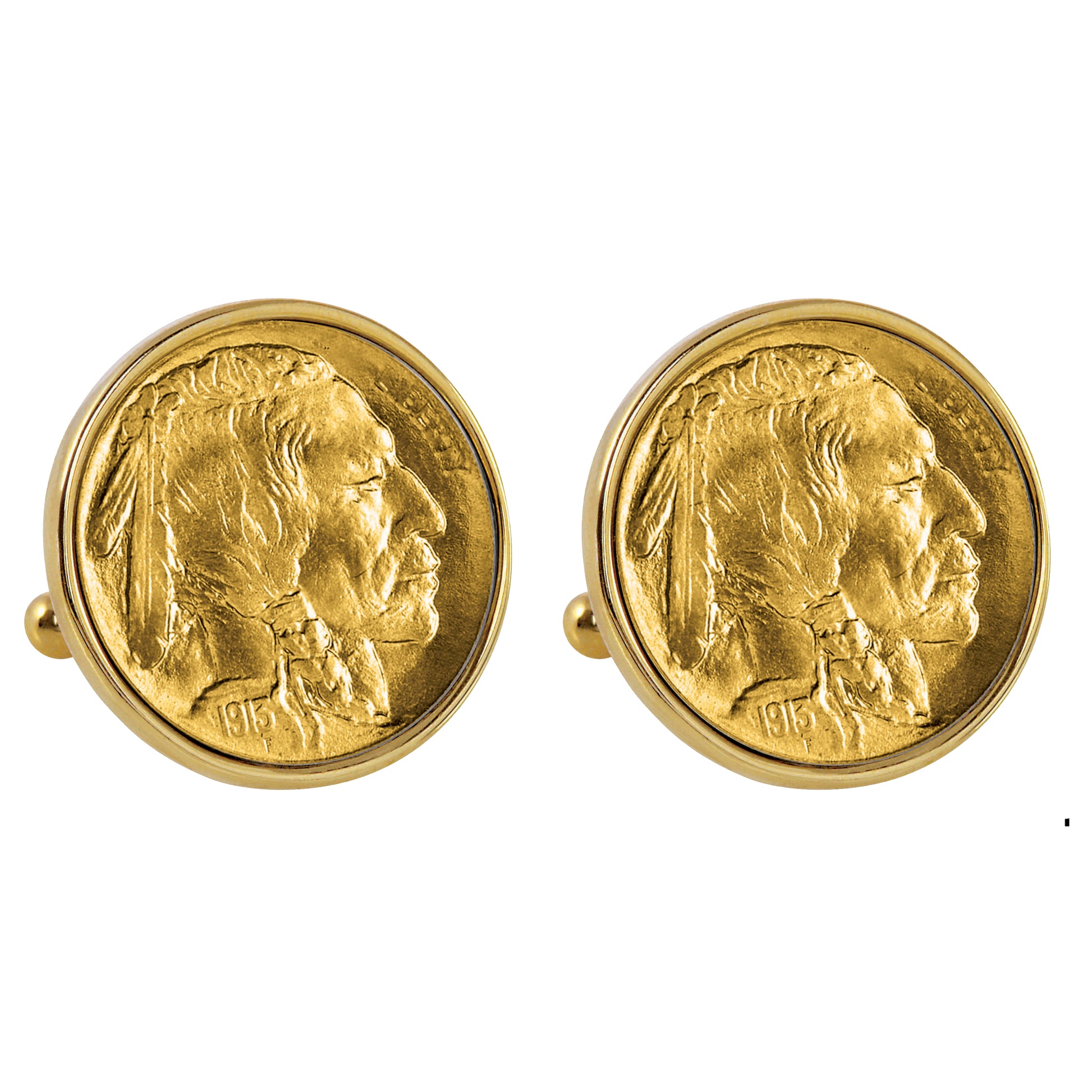 Gold-Layered 1913 First-Year-of-Issue Buffalo Nickel Goldtone Bezel Coin Cuff Links