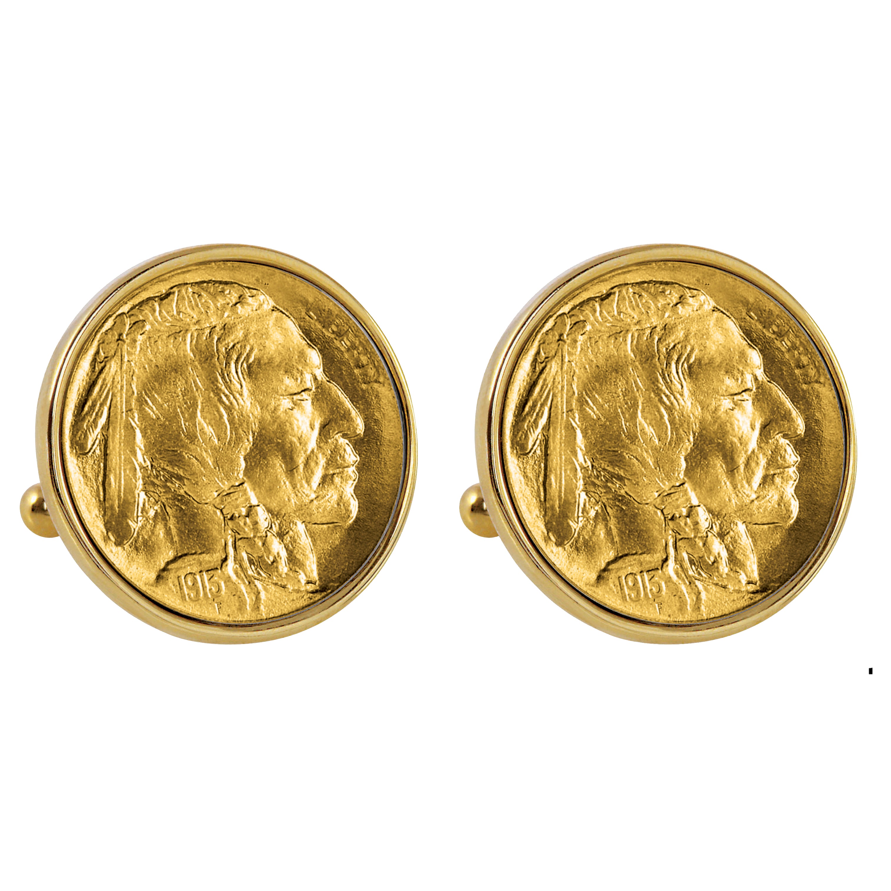 Gold-Layered 1913 First-Year-of-Issue Buffalo Nickel Goldtone Bezel Coin Cuff Links