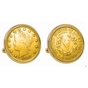 Gold-Layered Liberty Nickel Goldtone Bezel Coin Cuff Links
