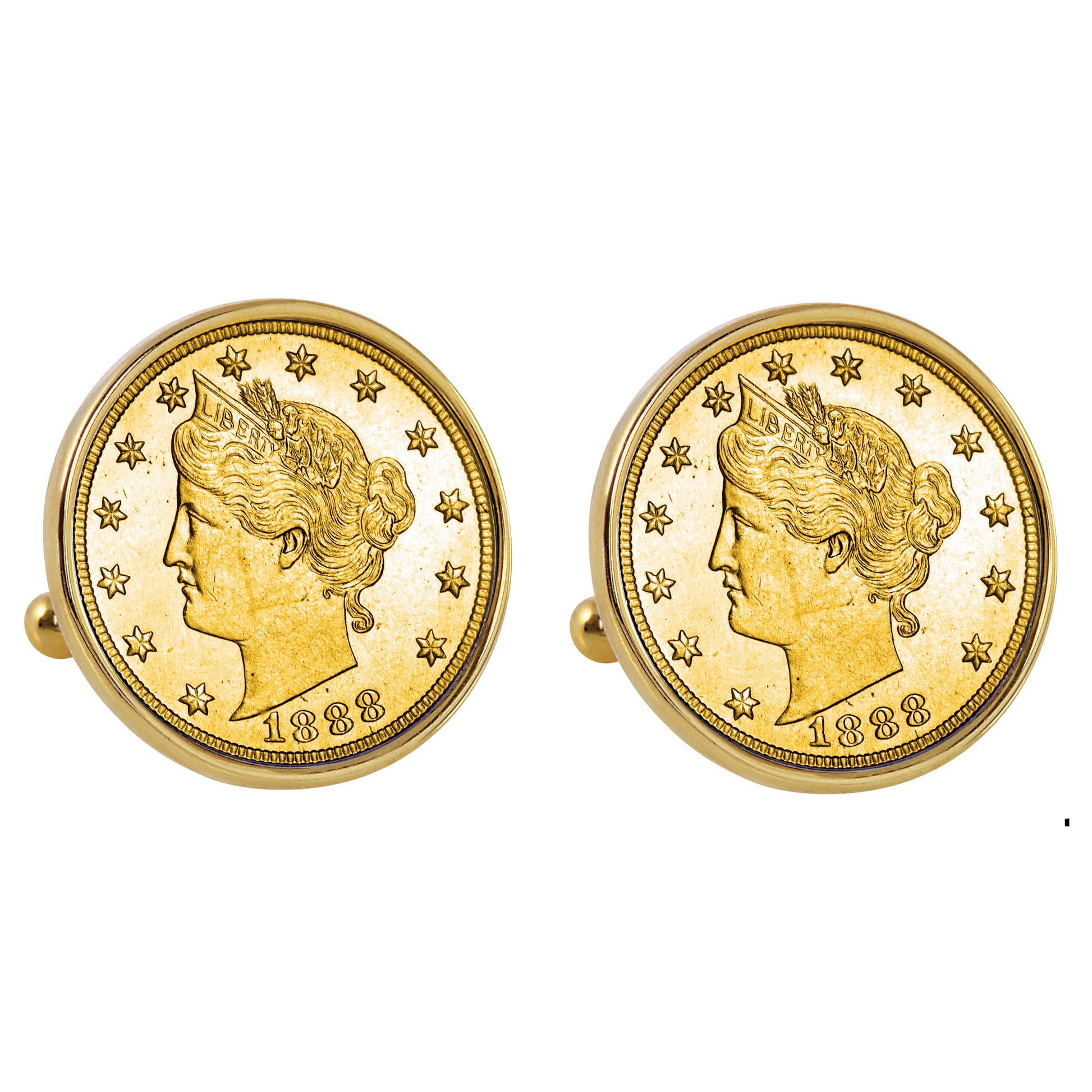 Gold-Layered 1800's Liberty Nickel Goldtone Bezel Coin Cuff Links