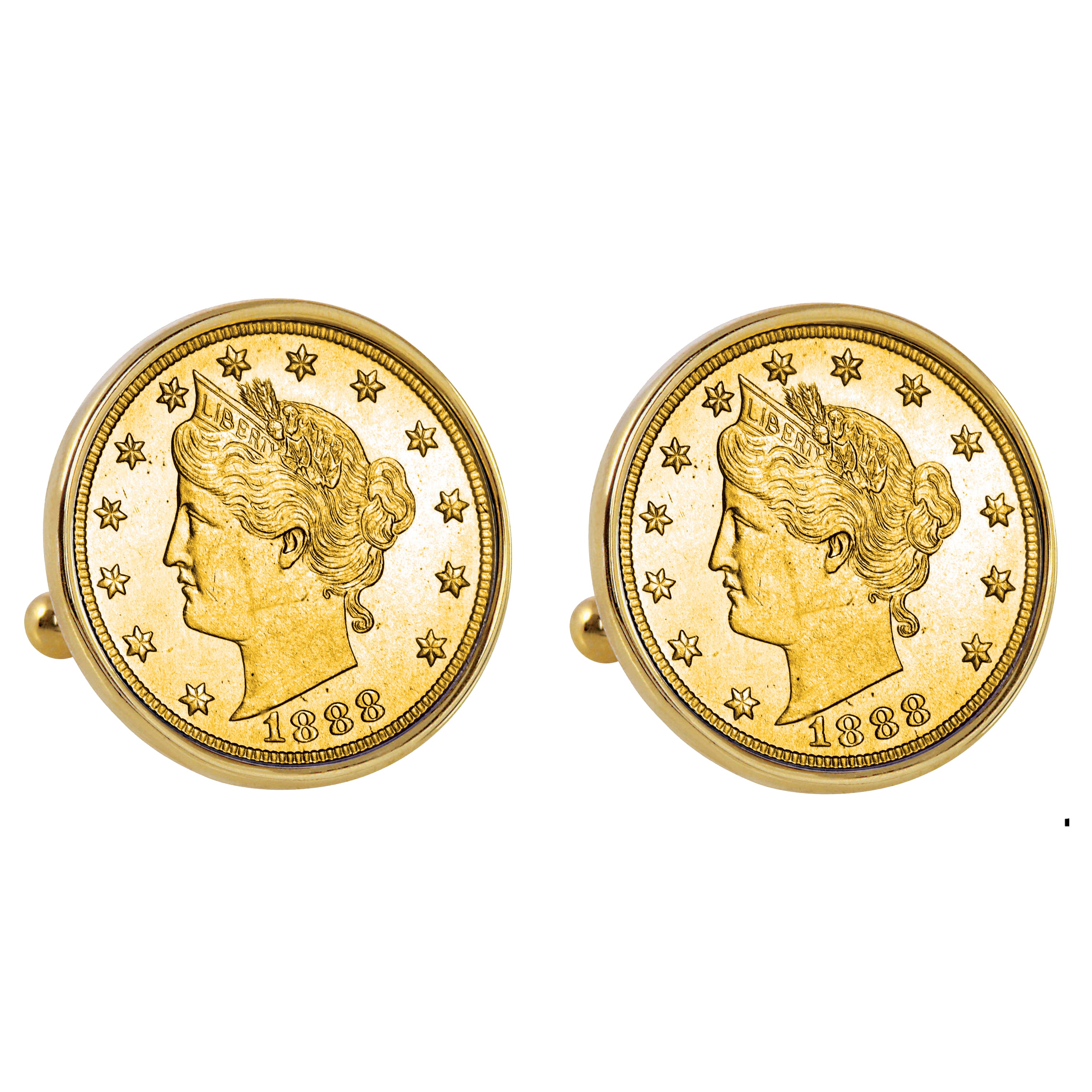Gold-Layered 1800's Liberty Nickel Goldtone Bezel Coin Cuff Links