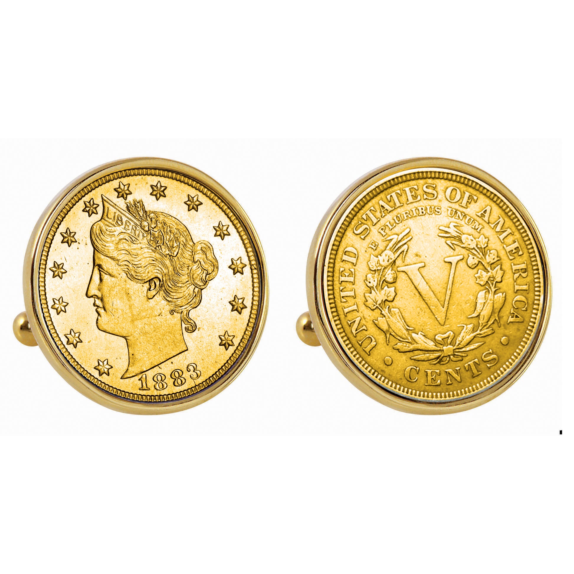 Gold-Layered 1883 First-Year-of-Issue Liberty Nickel Goldtone Bezel Coin Cuff Links