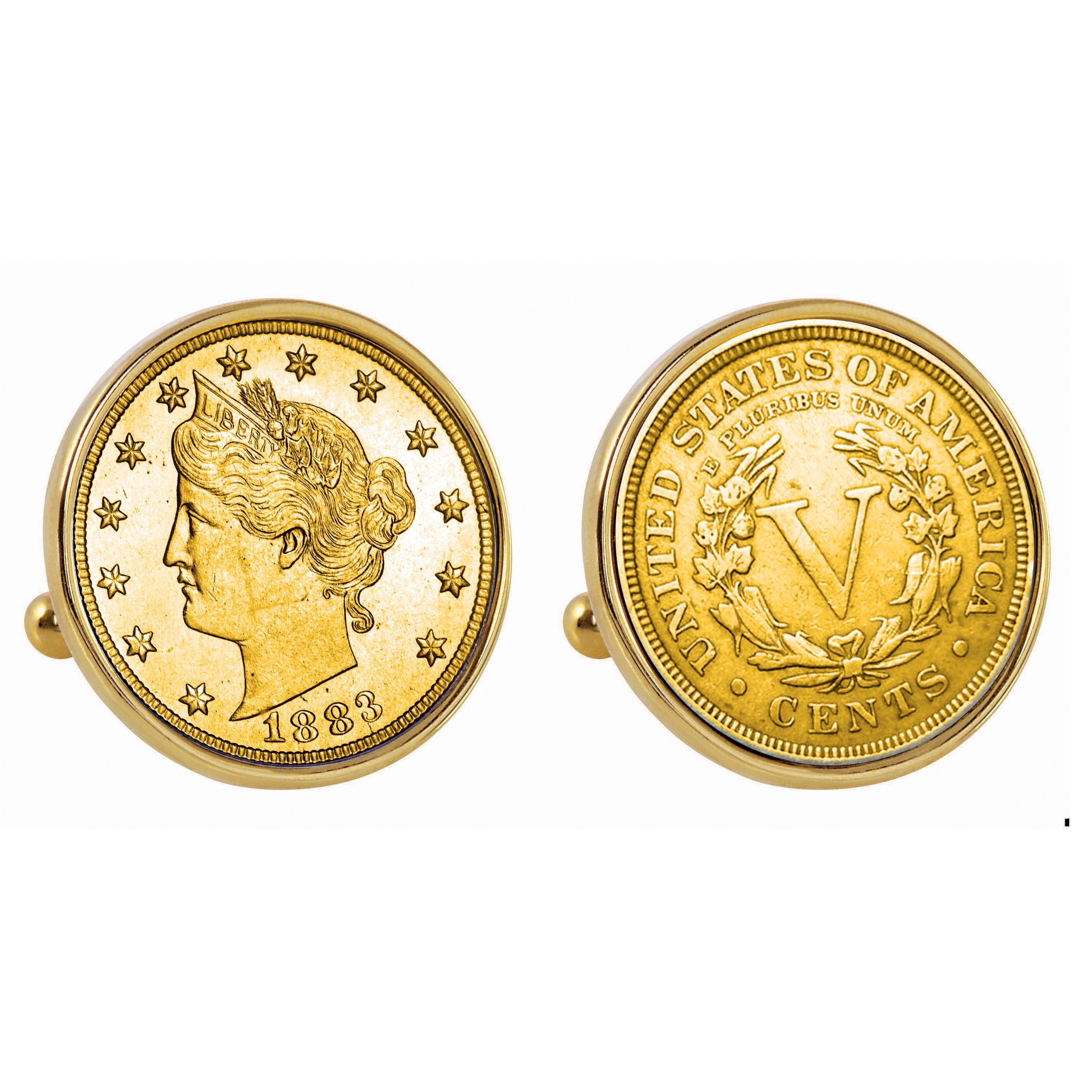 Gold-Layered 1883 First-Year-of-Issue Liberty Nickel Goldtone Bezel Coin Cuff Links