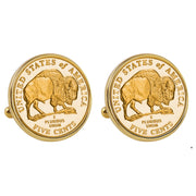 Gold-Layered 2005 Bison Nickel Goldtone Bezel Coin Cuff Links