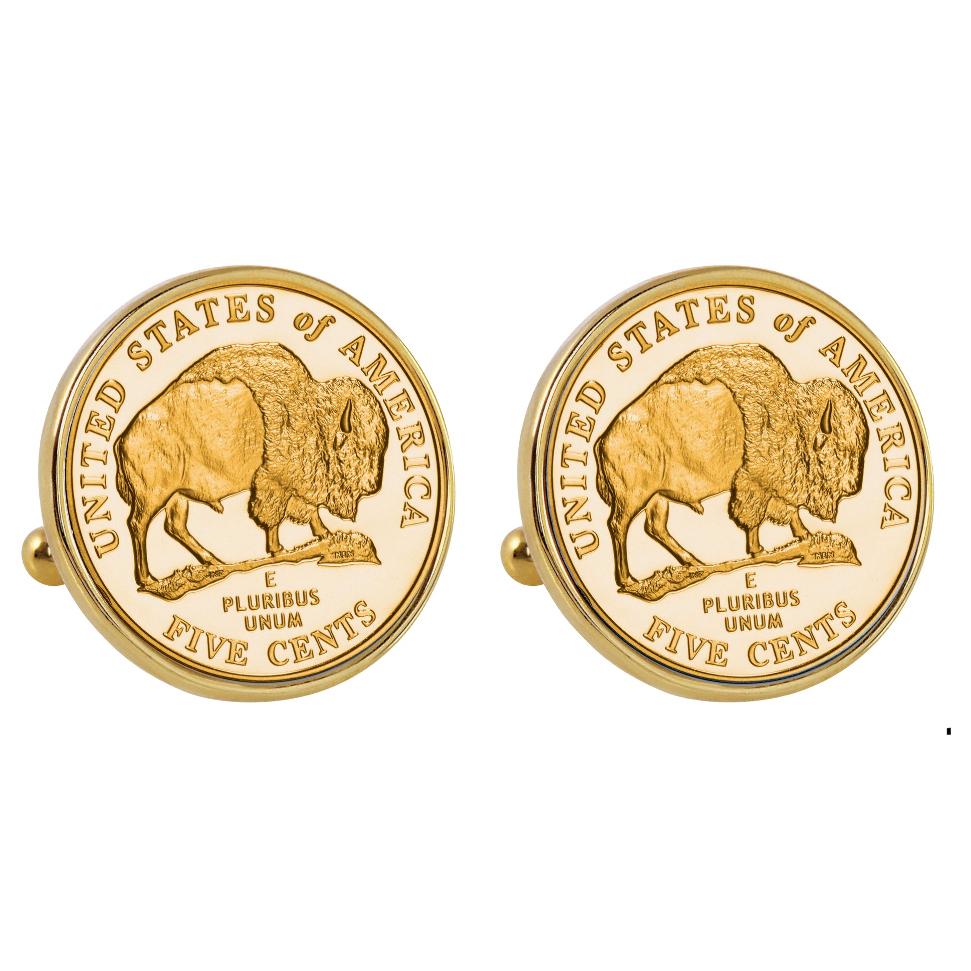 Gold-Layered 2005 Bison Nickel Goldtone Bezel Coin Cuff Links