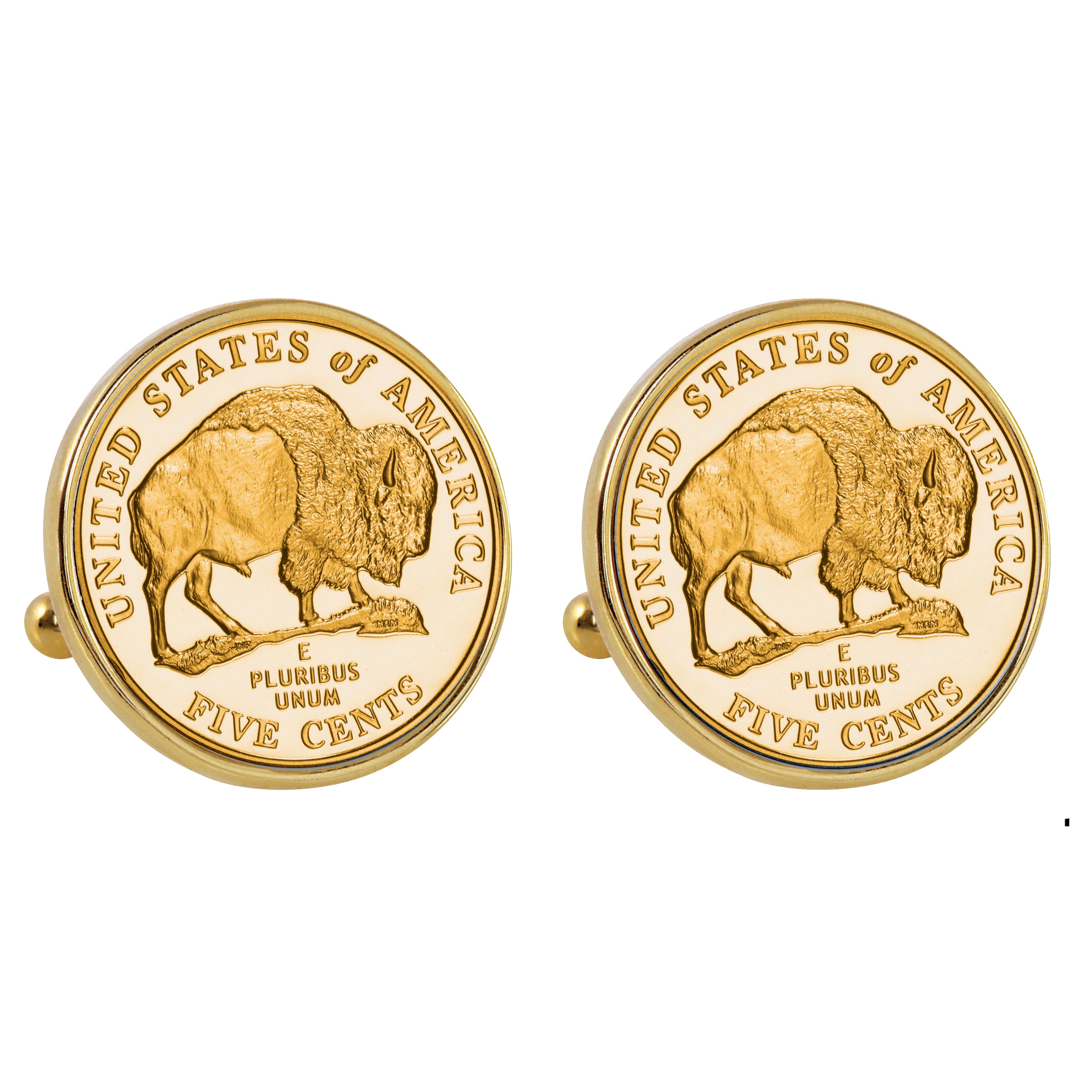 Gold-Layered 2005 Bison Nickel Goldtone Bezel Coin Cuff Links