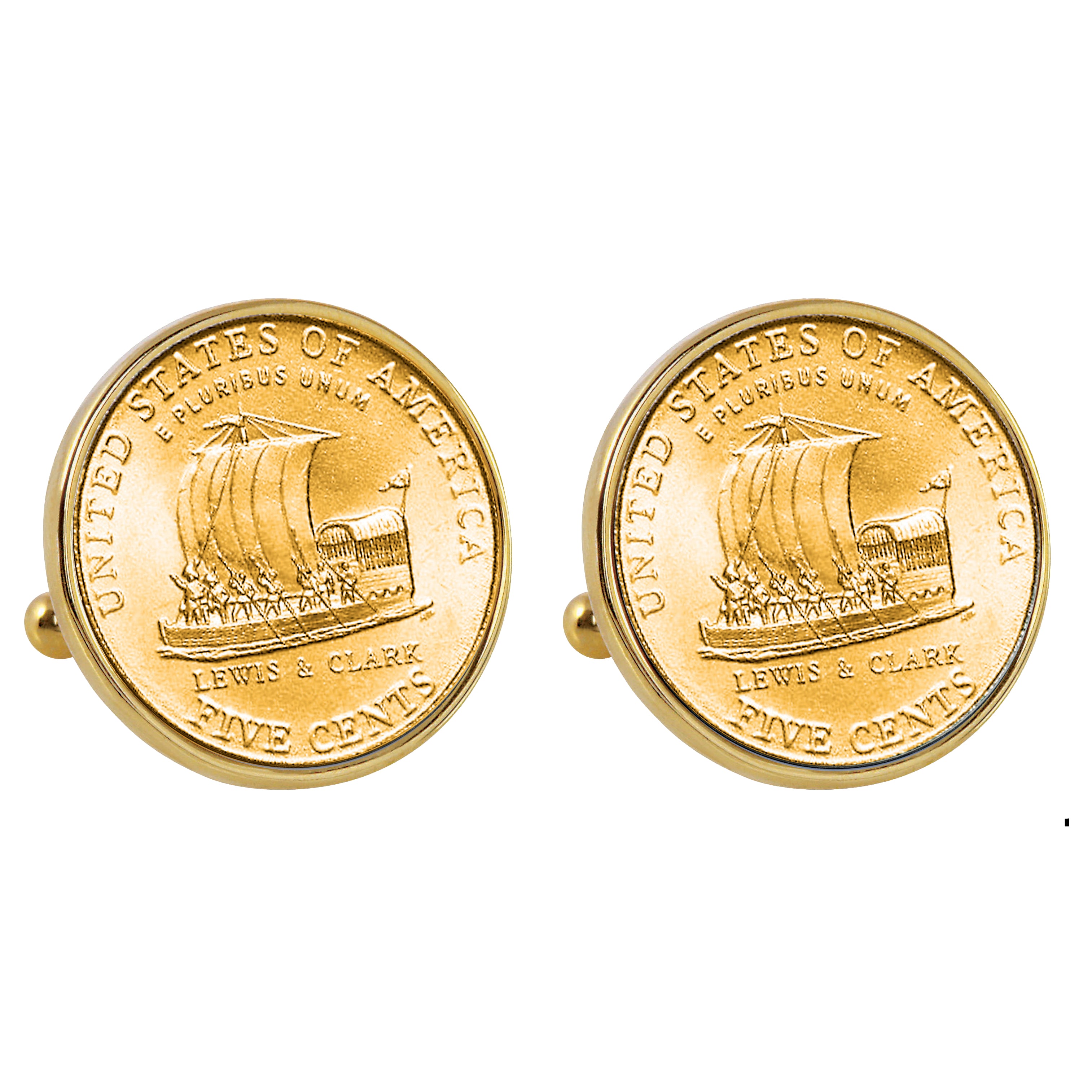 Gold-Layered 2004 Keelboat Nickel Goldtone Bezel Coin Cuff Links