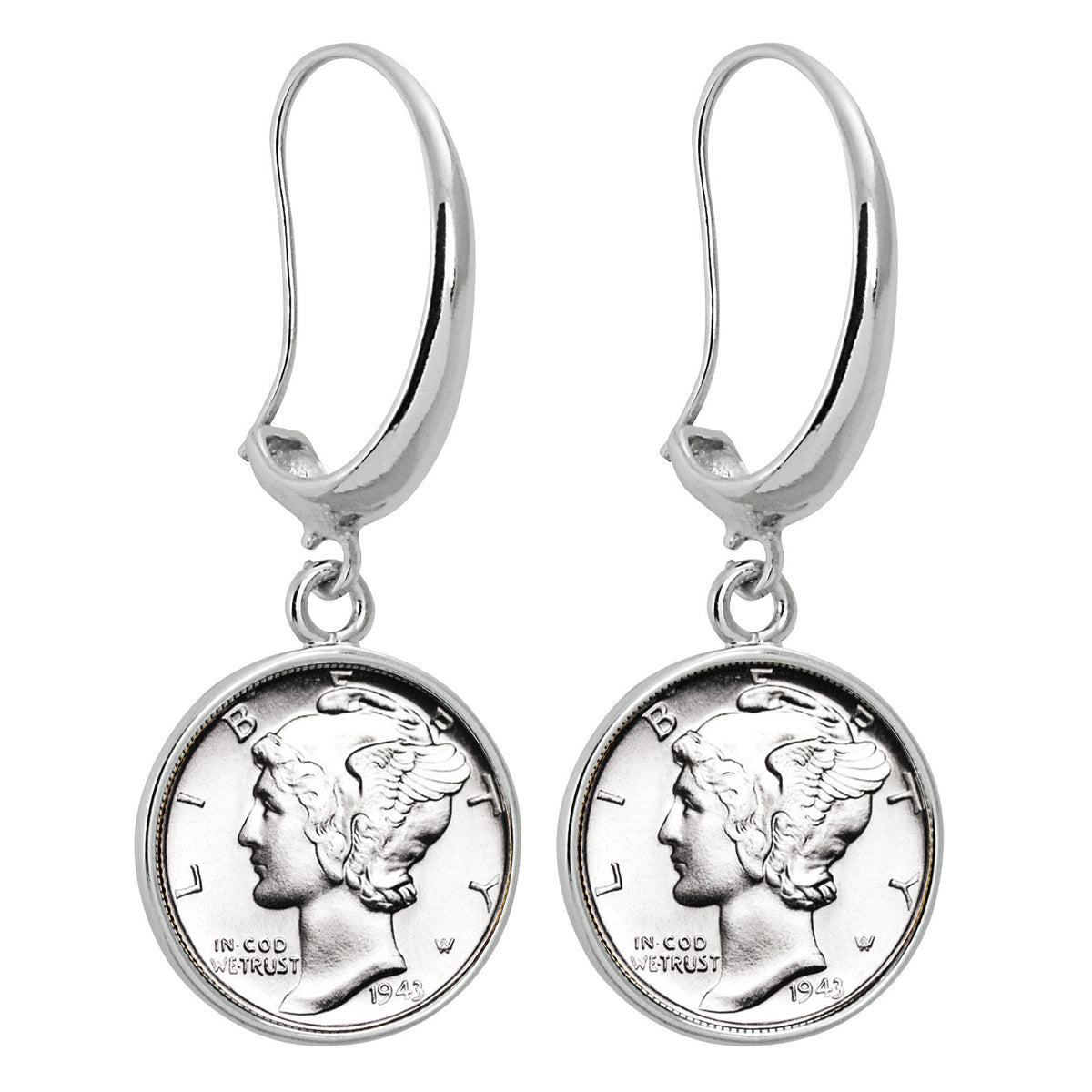 Silver Mercury Dime Silvertone Earrings