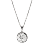 Silver Mercury Dime Silvertone Coin Pendant with 18" Chain