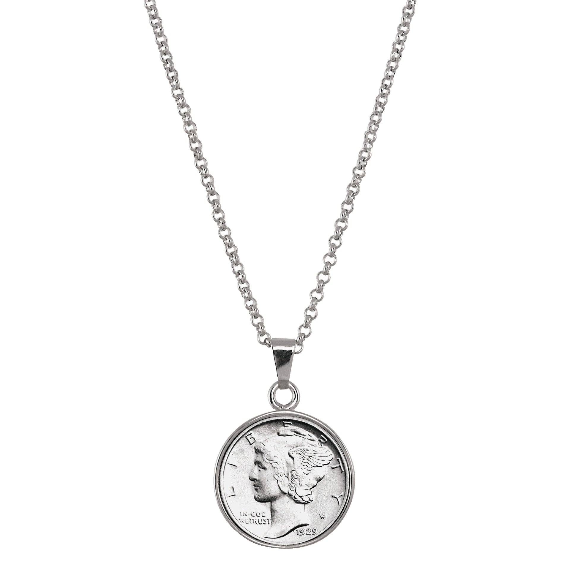 Silver Mercury Dime Silvertone Coin Pendant with 18" Chain