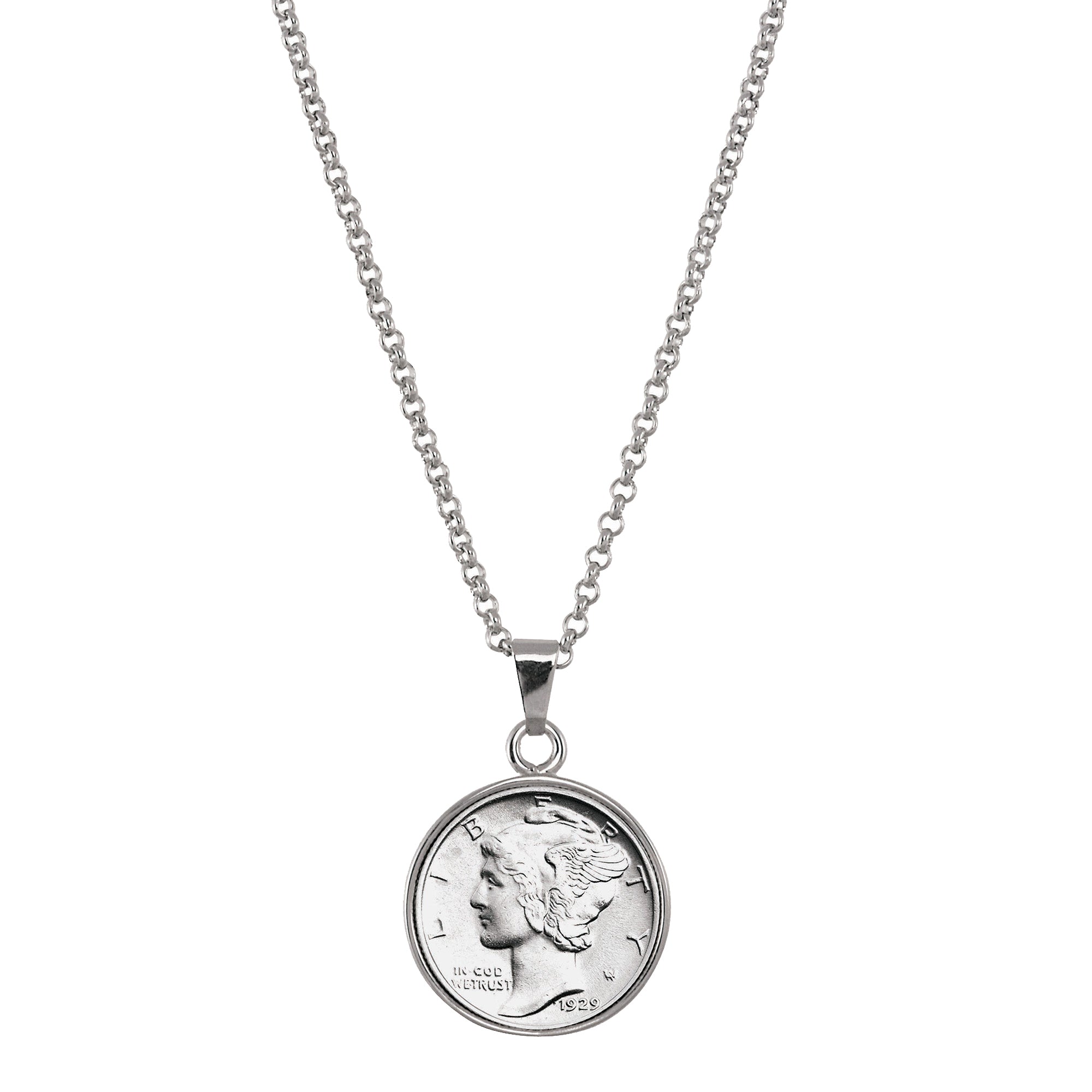 Silver Mercury Dime Silvertone Coin Pendant with 18" Chain