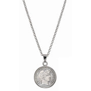 Silver Barber Dime Silvertone Coin Pendant with 18" Chain
