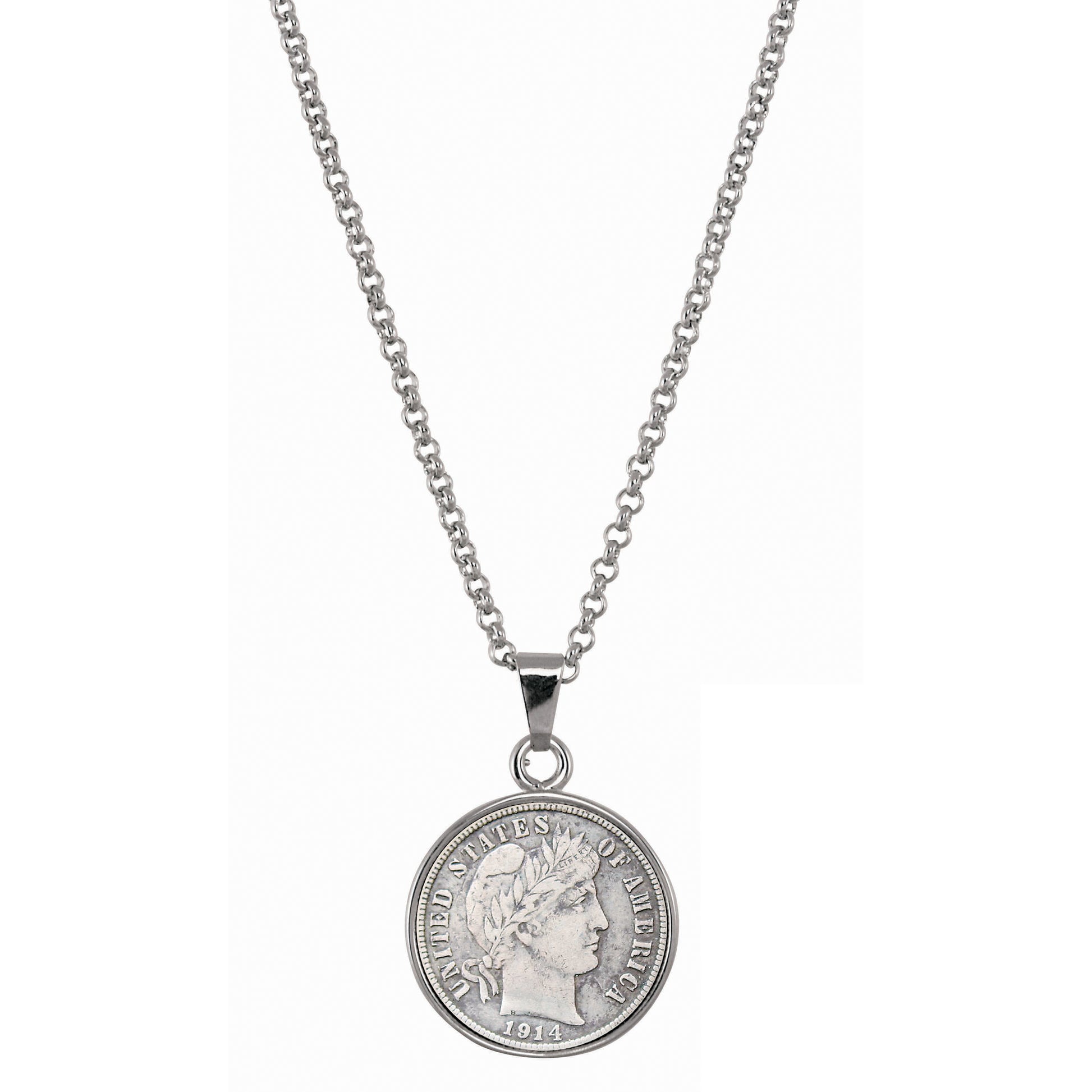 Silver Barber Dime Silvertone Coin Pendant with 18" Chain