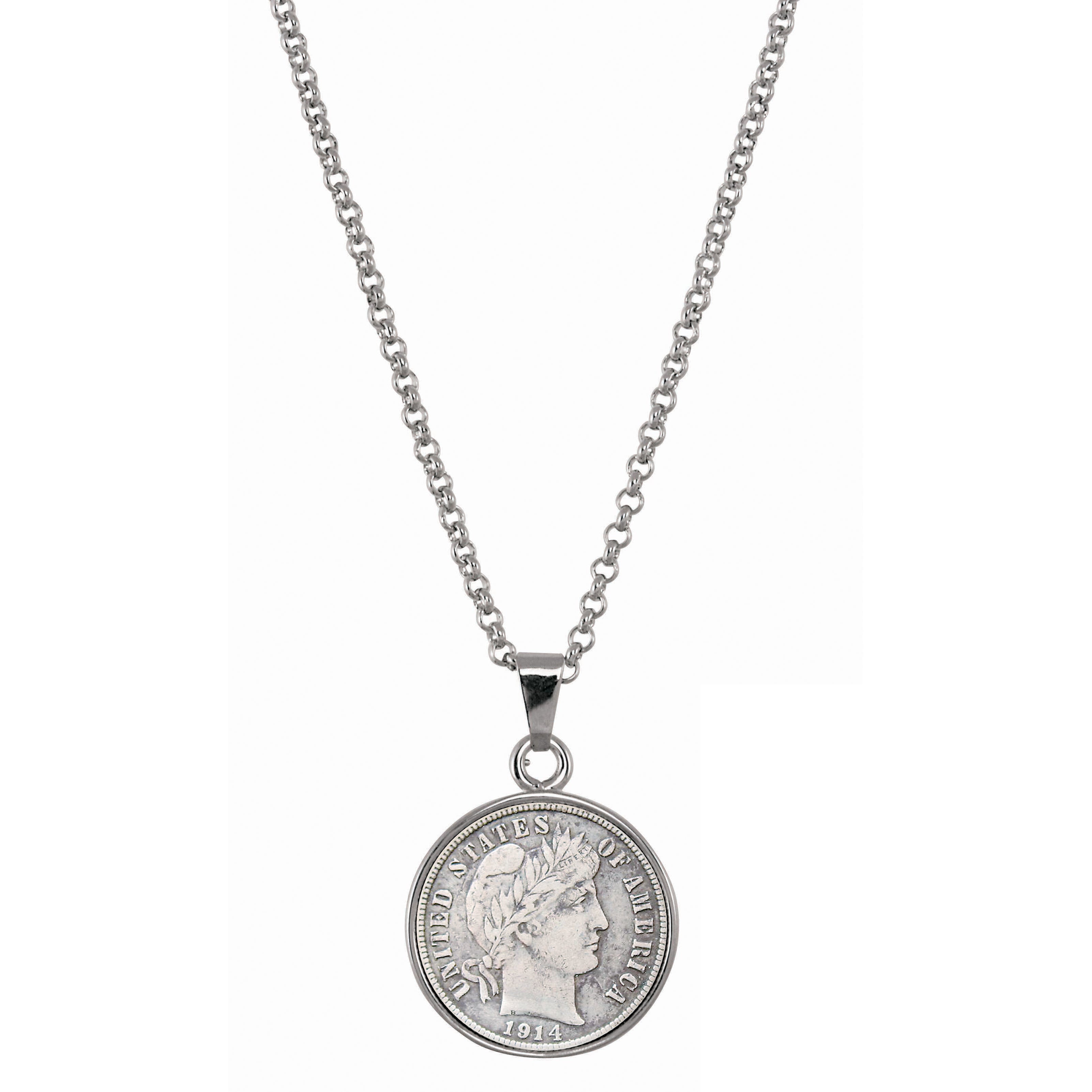 Silver Barber Dime Silvertone Coin Pendant with 18" Chain