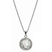 1800's Silver Barber Dime Silvertone Coin Pendant with 18" Chain
