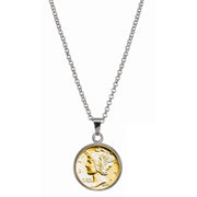 Gold-Layered Silver Mercury Dime Silvertone Coin Pendant with 18" Chain
